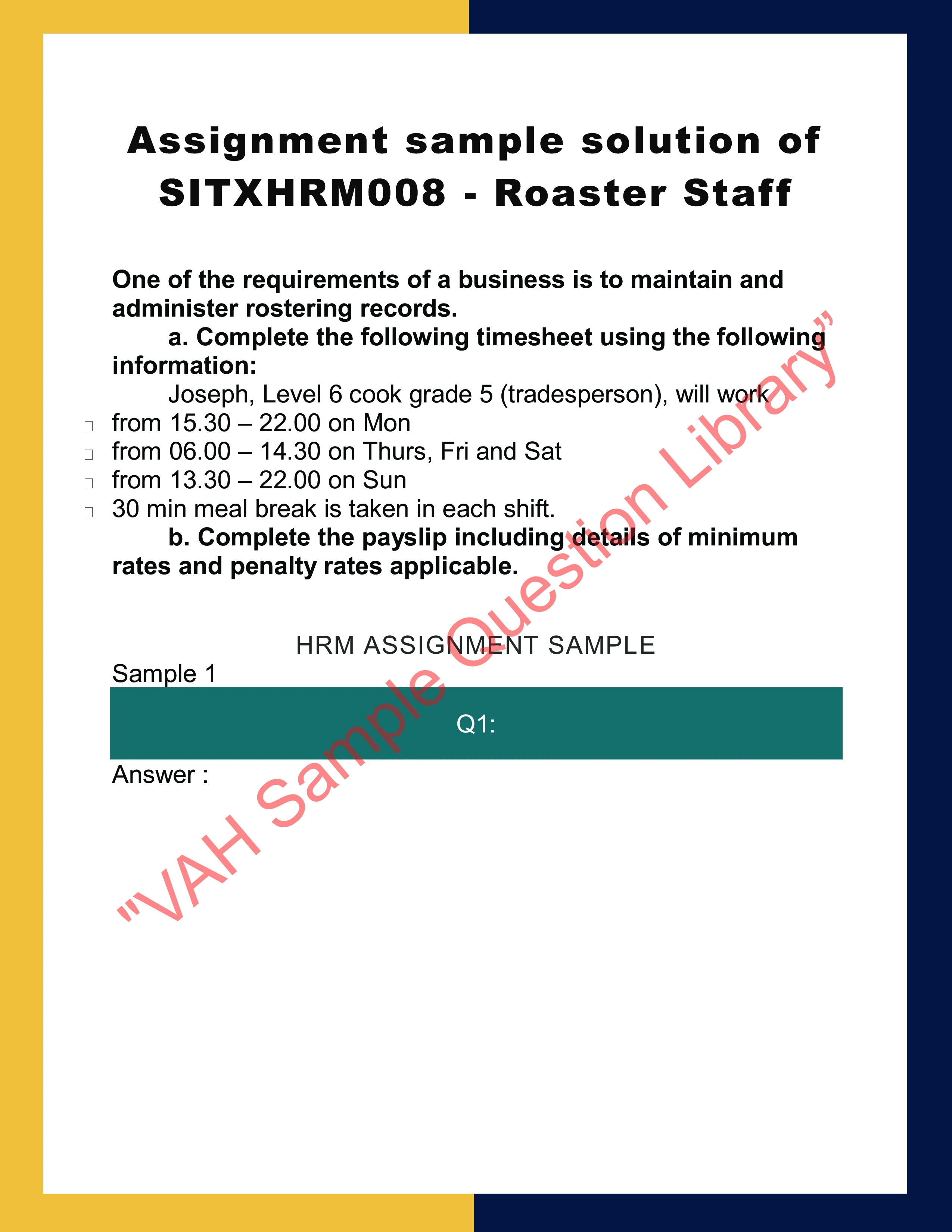 Assignment sample solution of SITXHRM008 - Roaster Staff 0