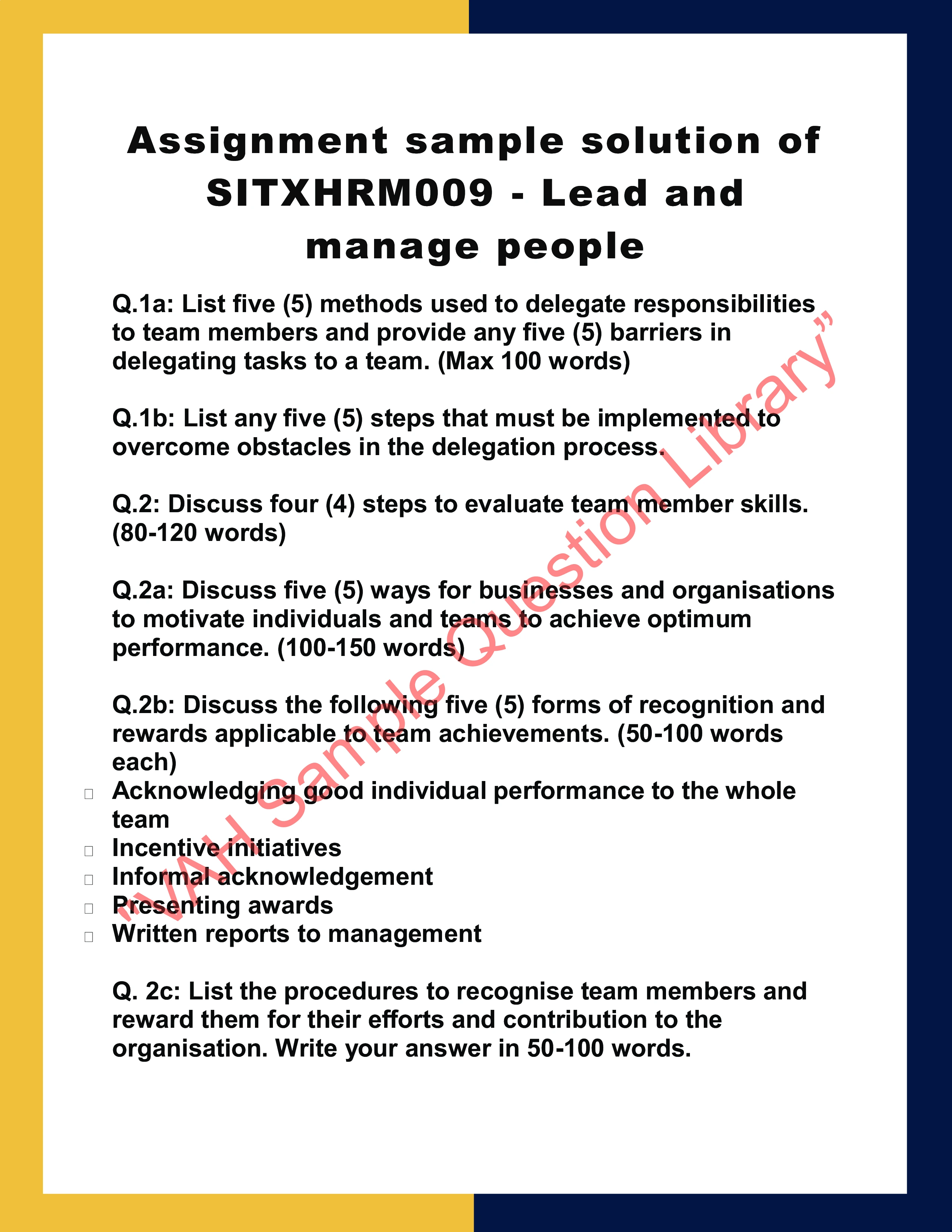 Assignment sample solution of SITXHRM009 - Lead and manage people 0