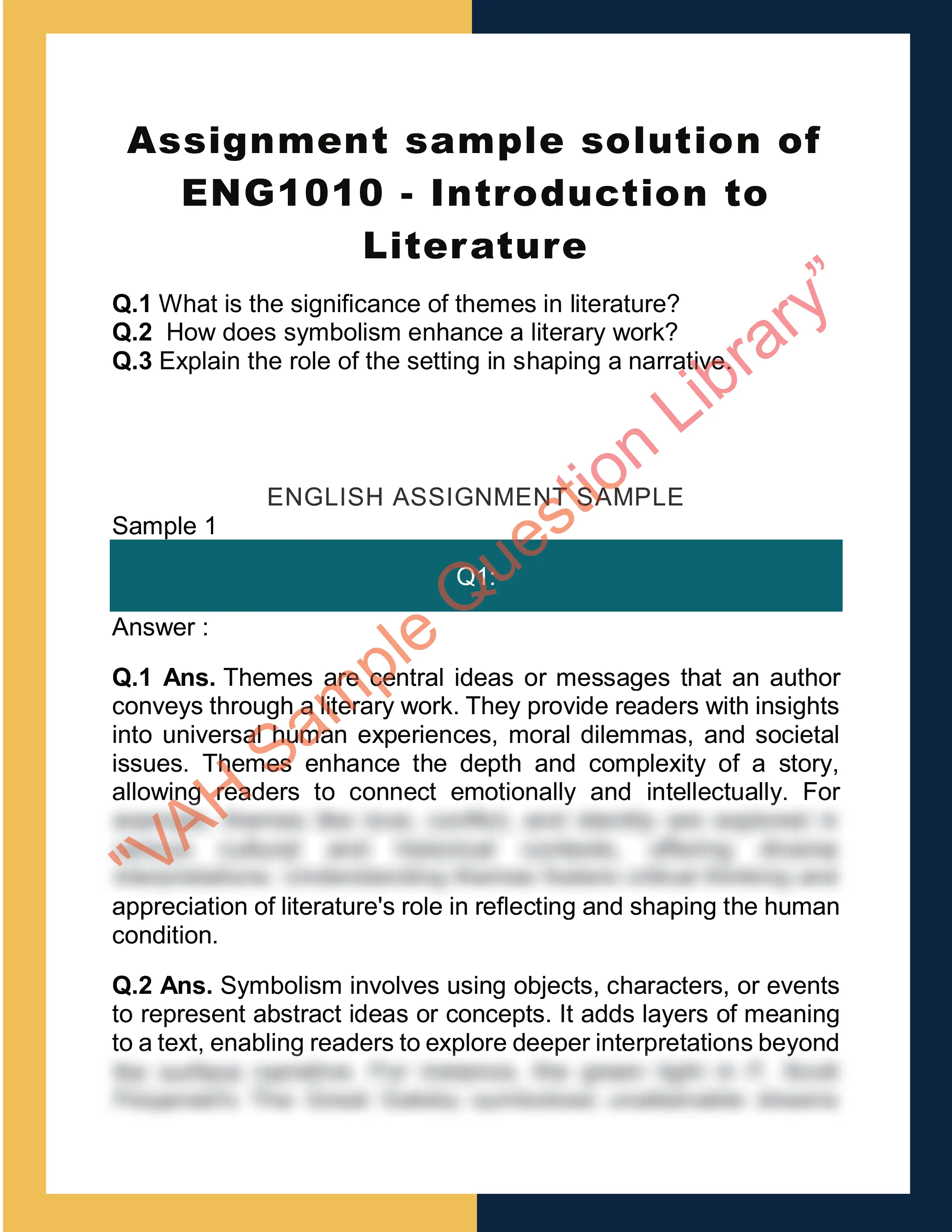 Assignment sample solution of ENG1010 - Introduction to Literature 0