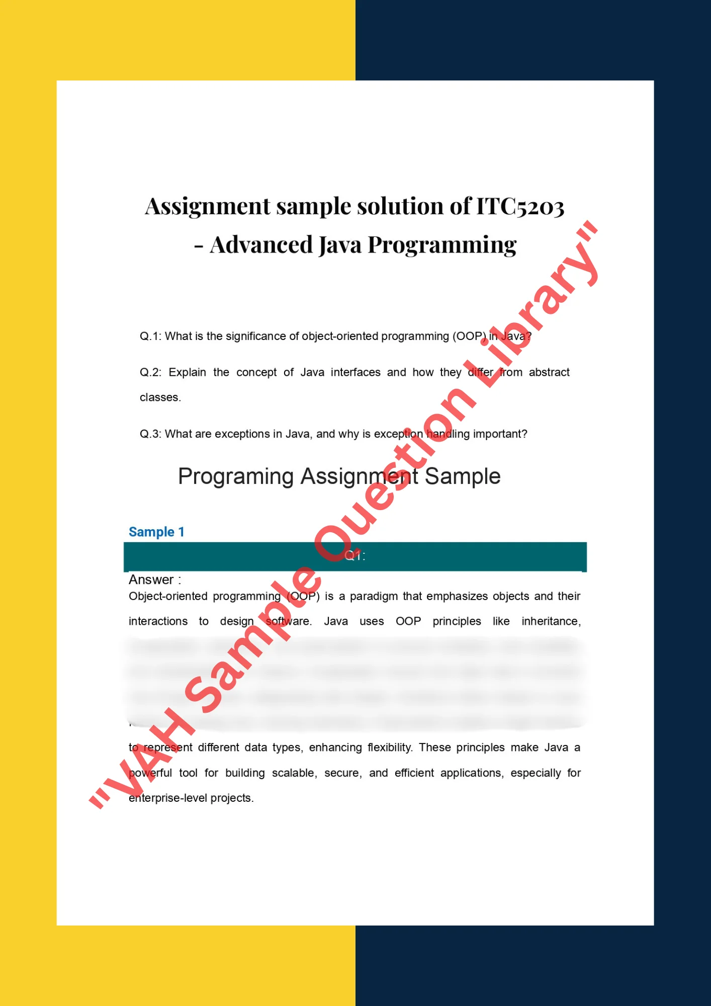 Assignment sample solution of ITC5203 - Advanced Java Programming 0