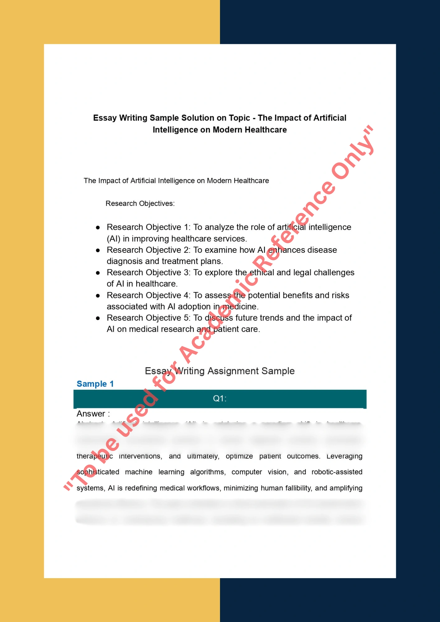 Essay Writing Sample Solution on Topic - The Impact of Artificial Intelligence on Modern Healthcare 0