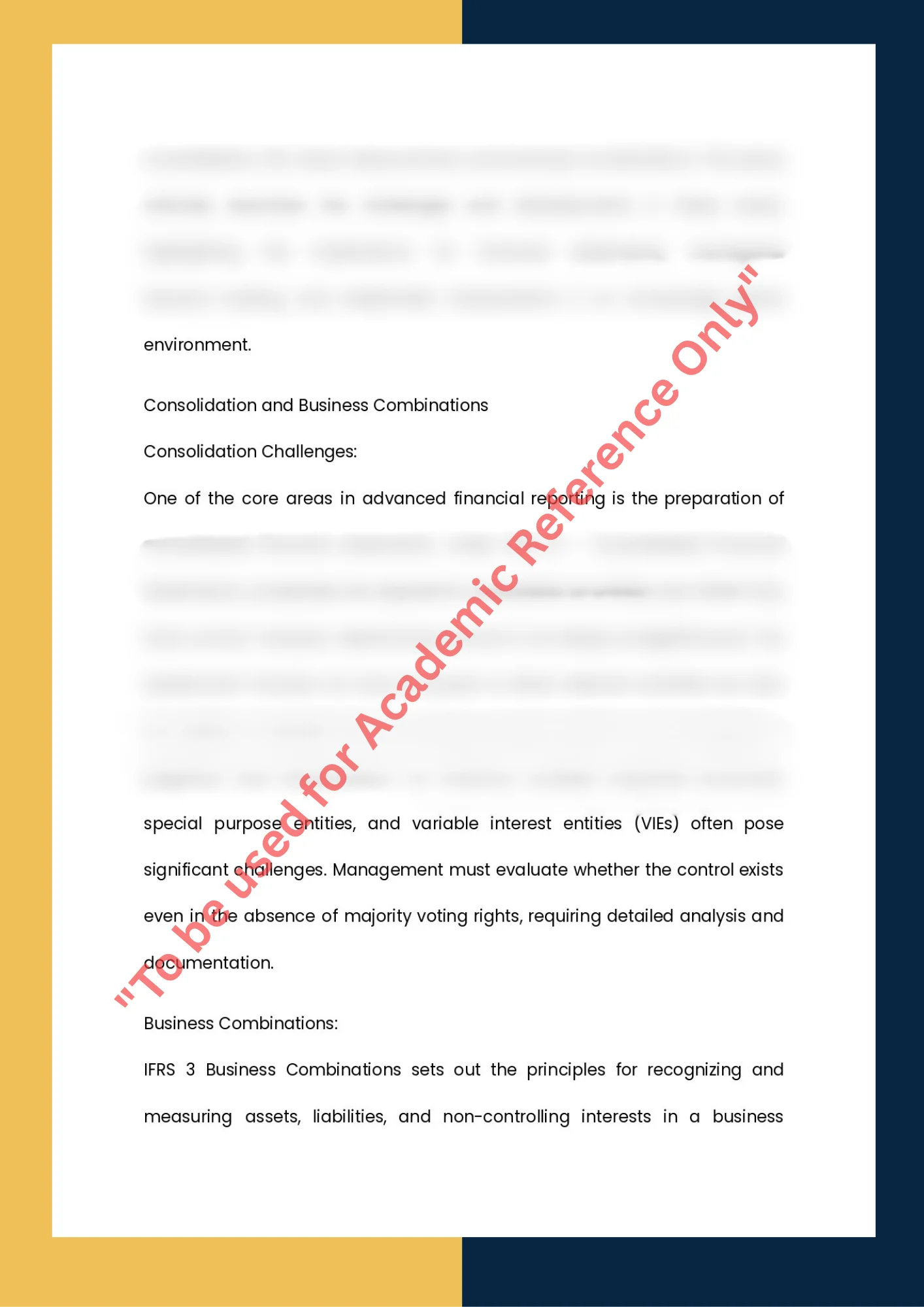 Assignment sample of subject -ACCT 401 Advanced Financial Reporting 1