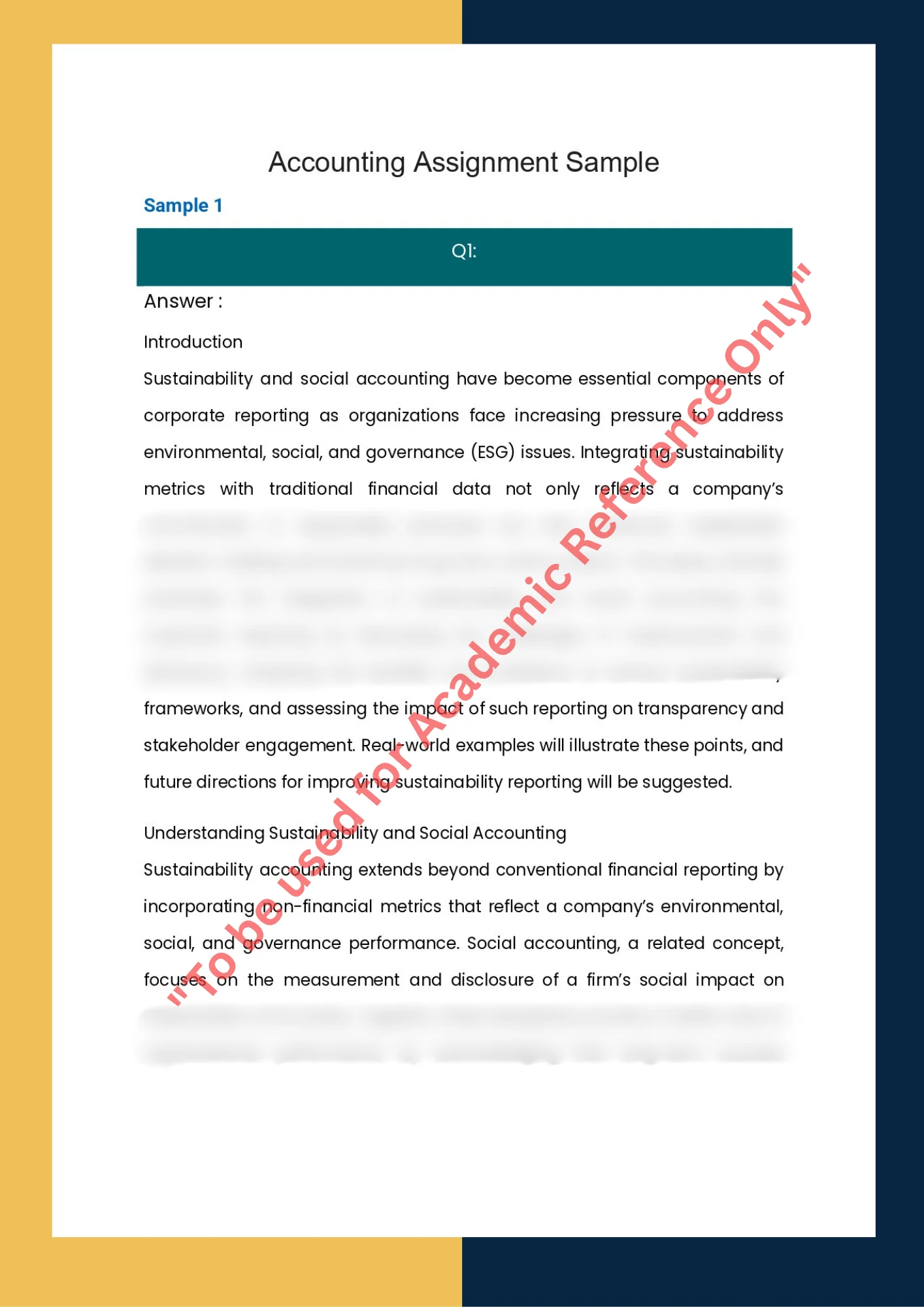 Assignment Sample of Subject – ACCT3005 Sustainability and Social Accounting 1