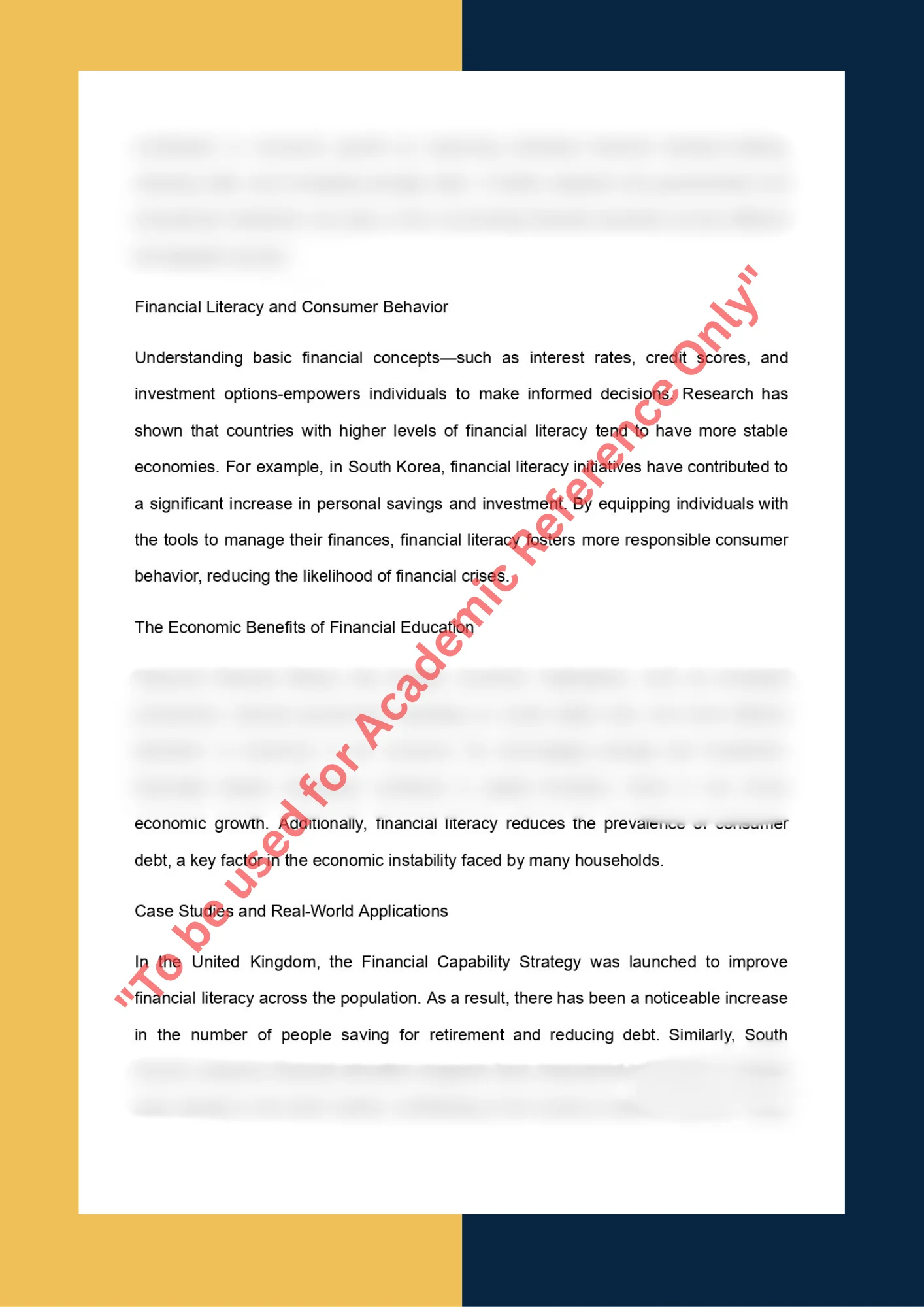 Essay Writing Sample solution for ECON 302 - The Role of Financial Literacy in Promoting Economic Growth 1