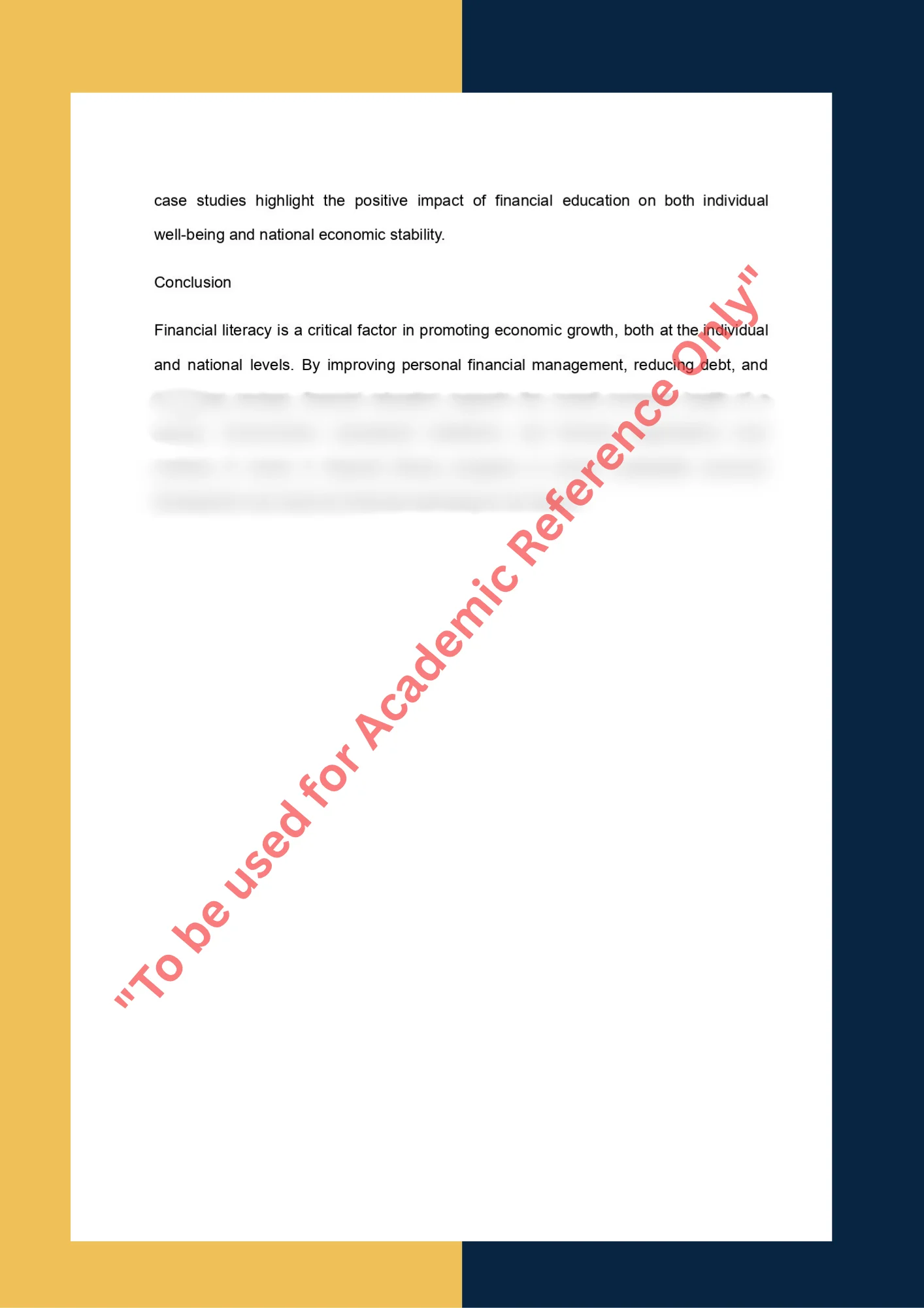 Essay Writing Sample solution for ECON 302 - The Role of Financial Literacy in Promoting Economic Growth 2