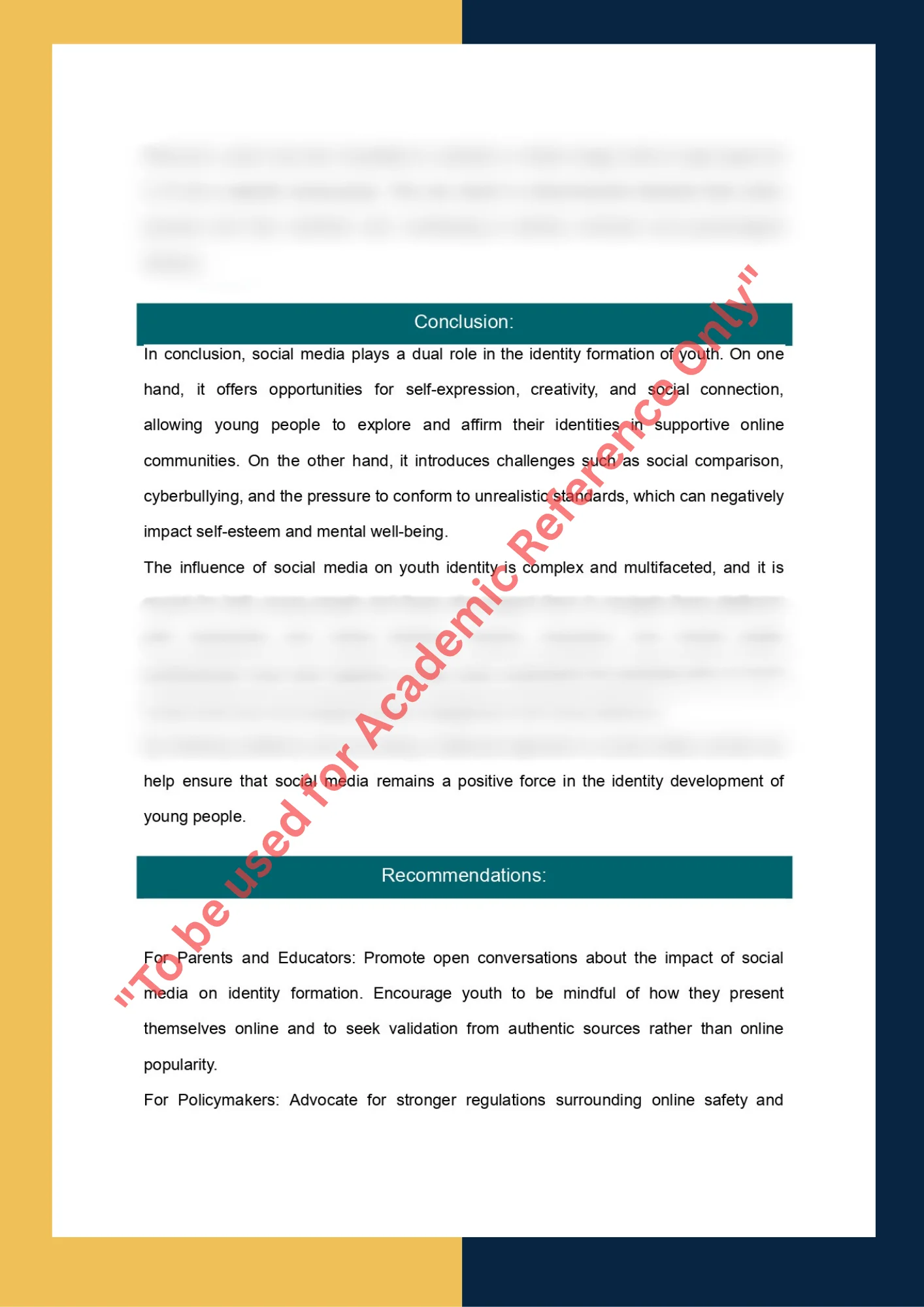 Essay Writing Sample solution for SOC303 -  The Impact of Social Media on Youth Identity Formation 5