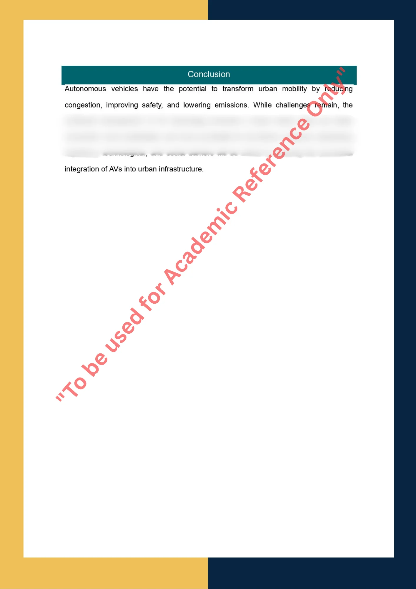 Essay Writing Sample solution for ME405 - The Future of Autonomous Vehicles and their Impact on Urban Mobility 2