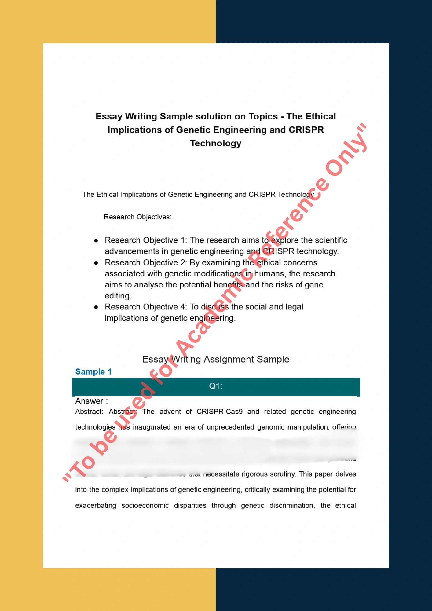 Essay Writing Sample solution on Topics - The Ethical Implications of Genetic Engineering and CRISPR Technology 0