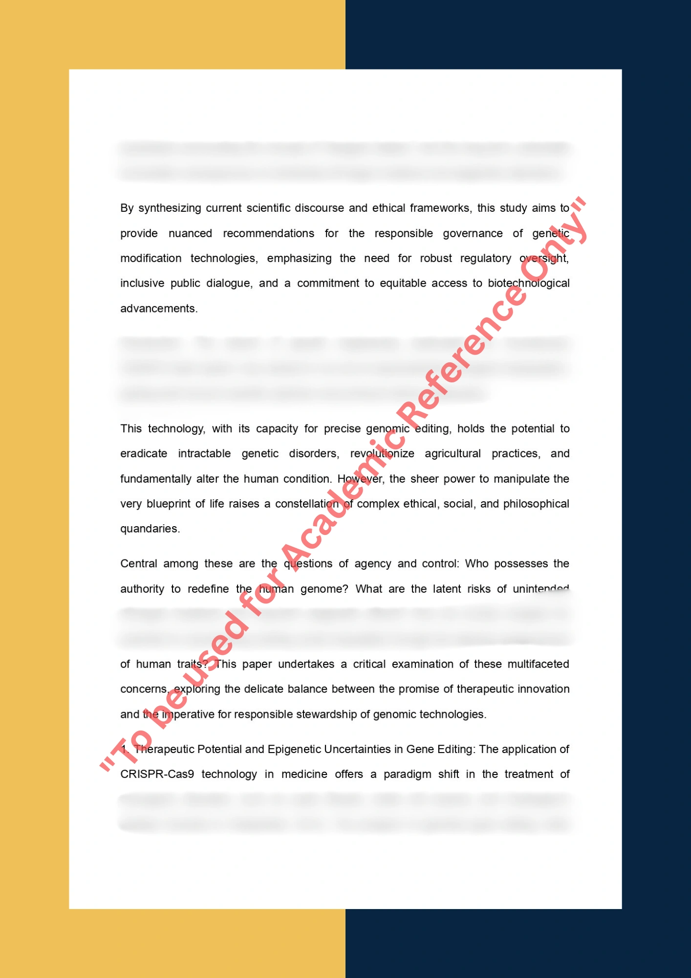 Essay Writing Sample solution on Topics - The Ethical Implications of Genetic Engineering and CRISPR Technology 1
