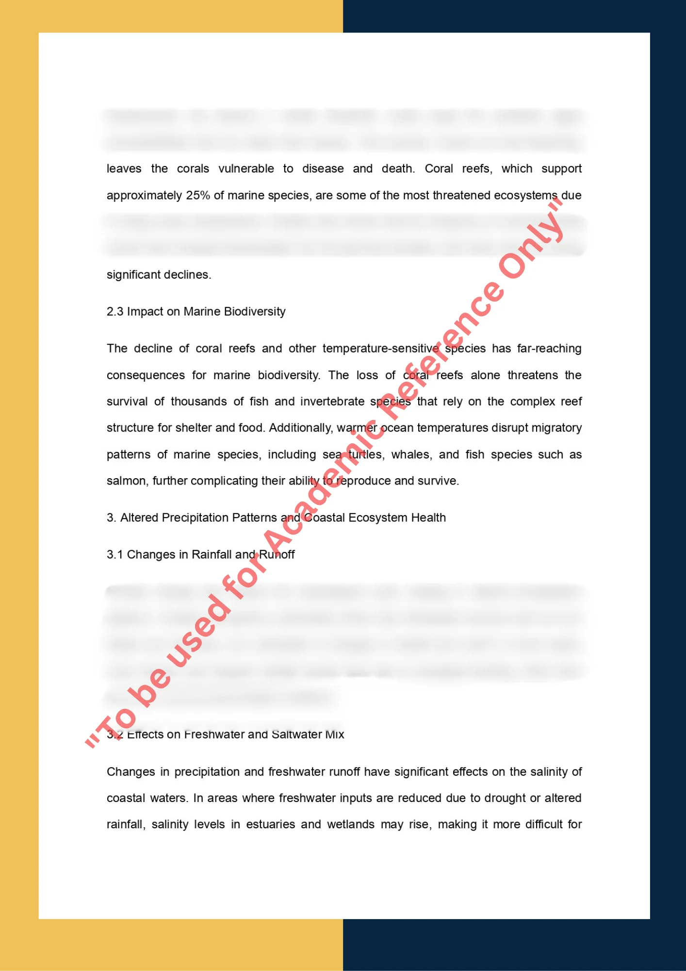 Essay Writing Sample solution for ENVS101 - The Impact of Climate Change on Coastal Ecosystems 3