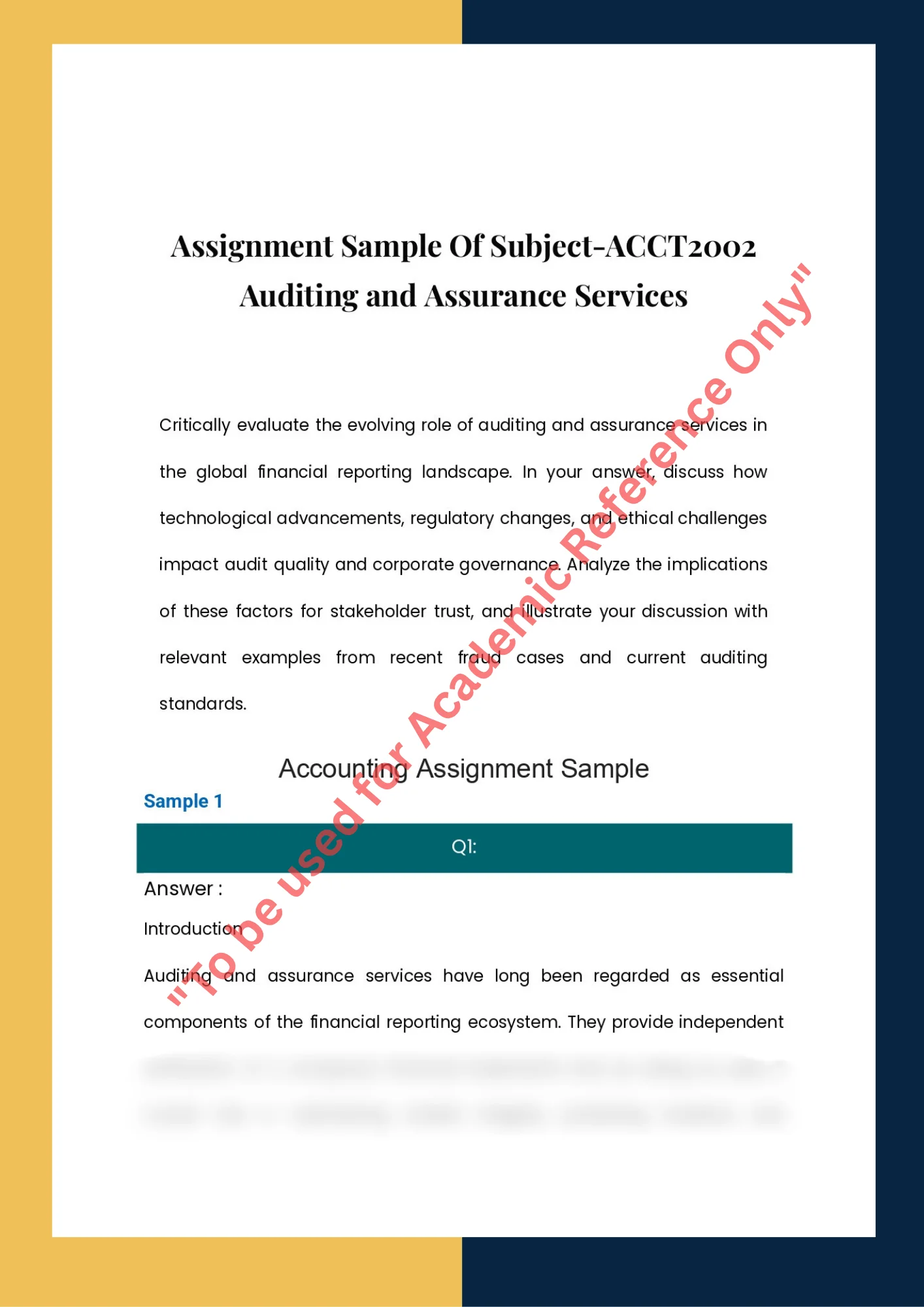 Assignment Sample Of Subject-ACCT2002 Auditing and Assurance Services 0