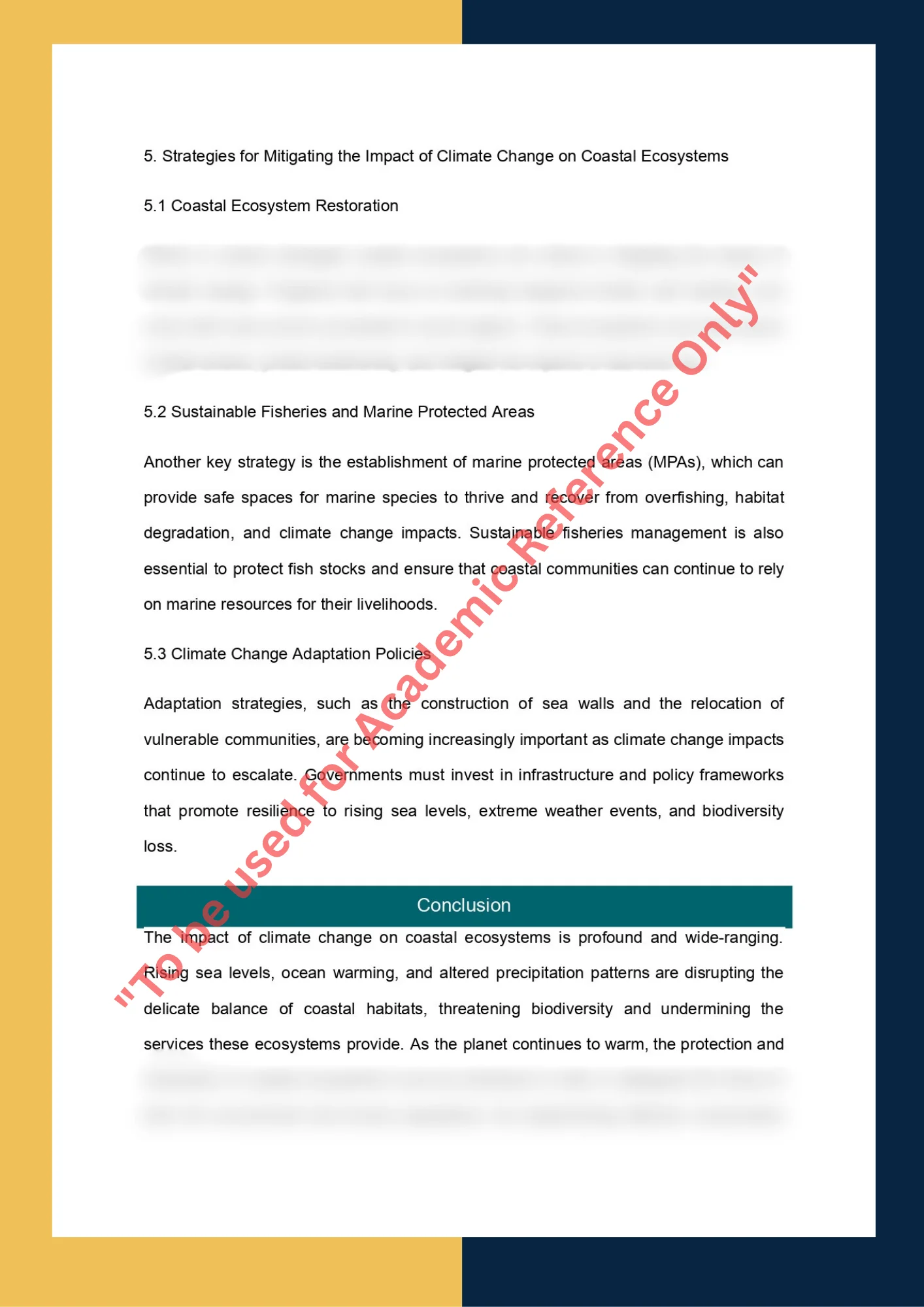 Essay Writing Sample solution for ENVS101 - The Impact of Climate Change on Coastal Ecosystems 5