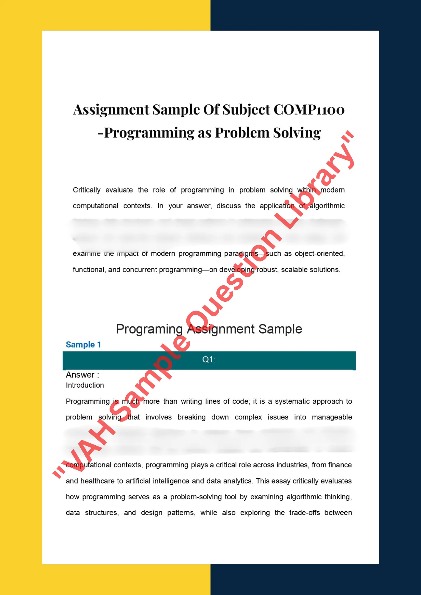 Assignment Sample Of Subject COMP1100 -Programming as Problem Solving 0