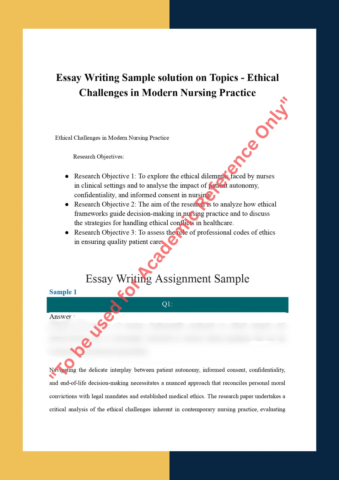 Essay Writing Sample solution on Topics - Ethical Challenges in Modern Nursing Practice 0
