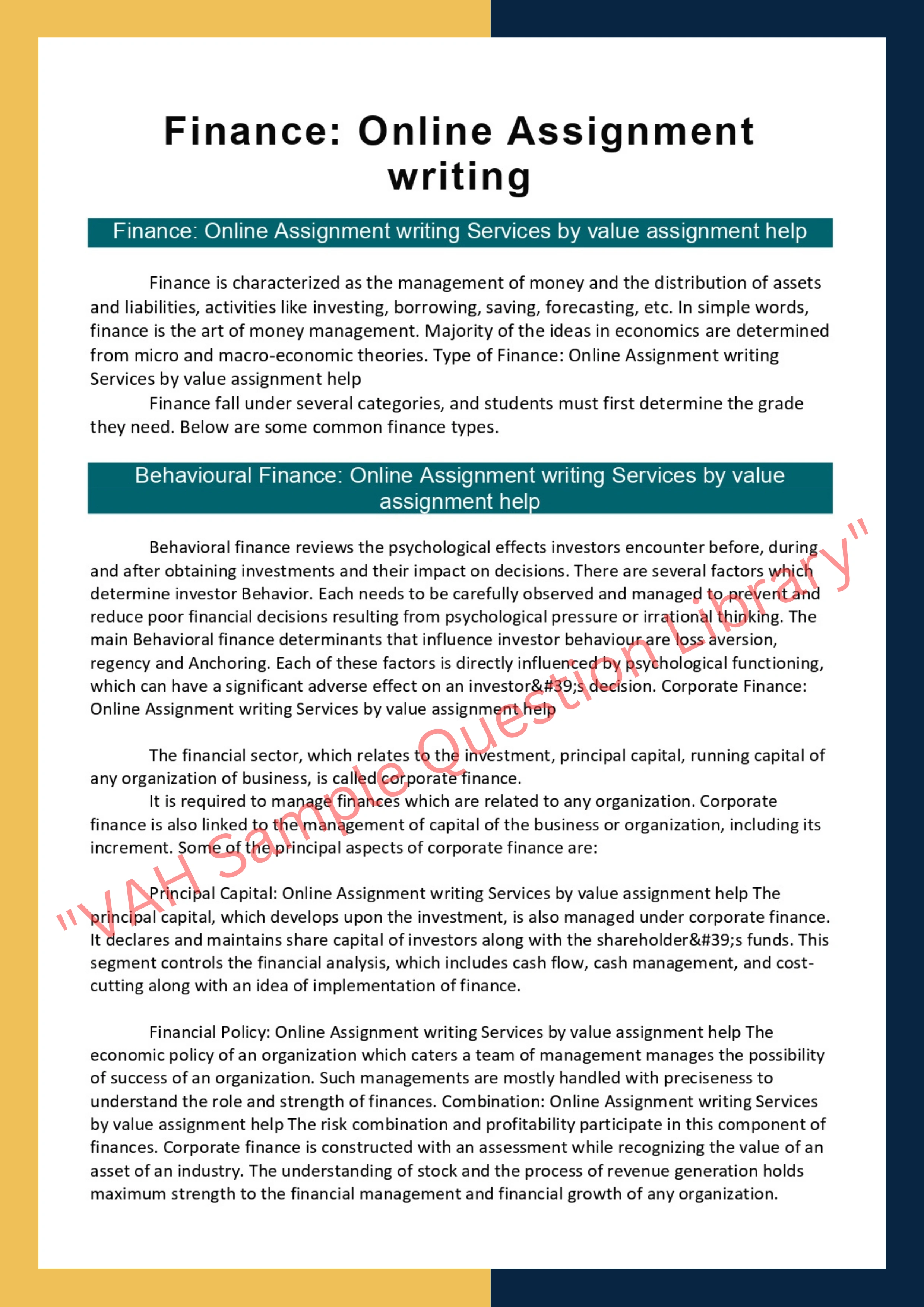 Finance: Online Assignment writing 0