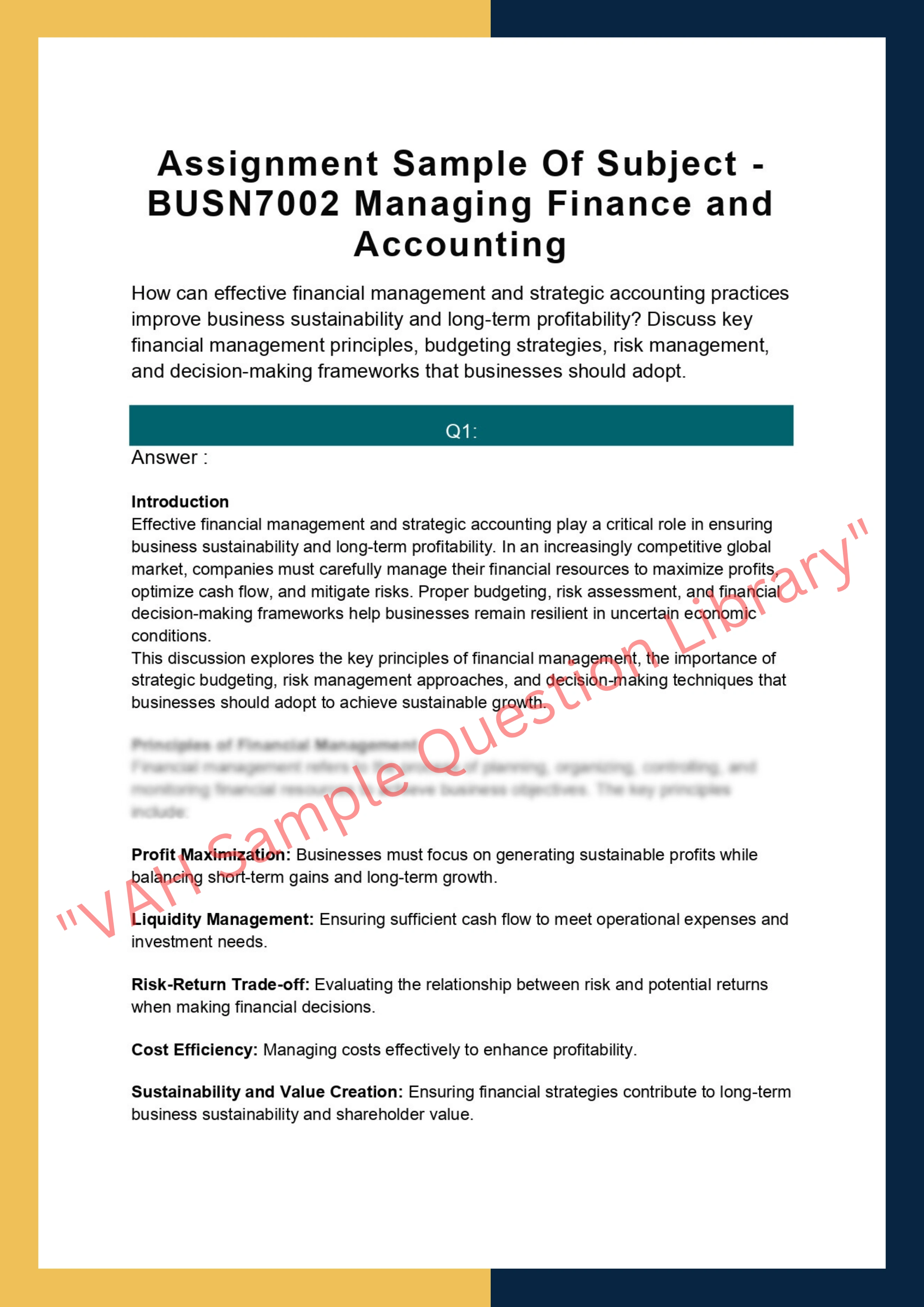 Assignment Sample Of Subject -BUSN7002 Managing Finance and Accounting 0