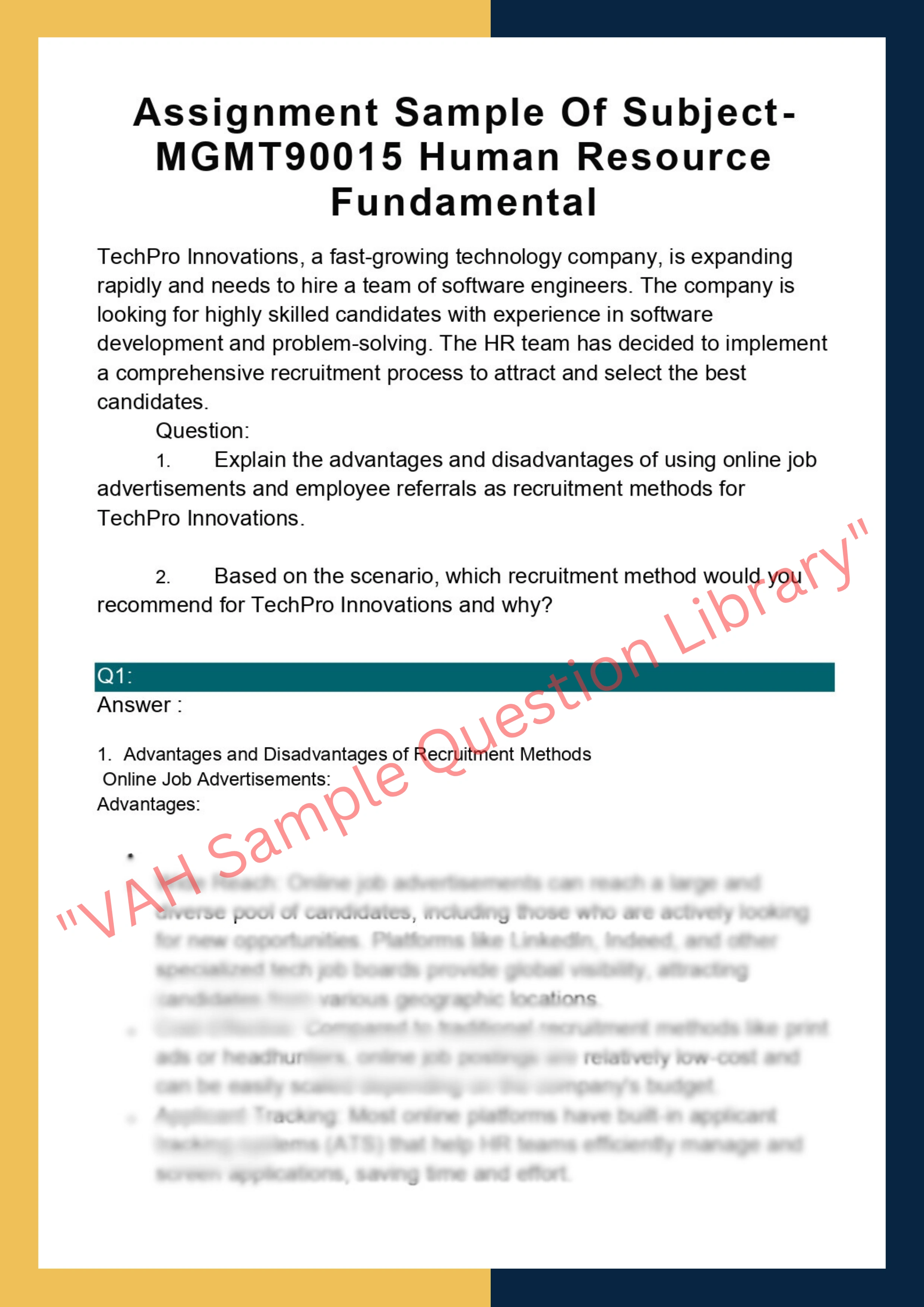 Assignment Sample Of Subject-MGMT90015 Human Resource Fundamental 0