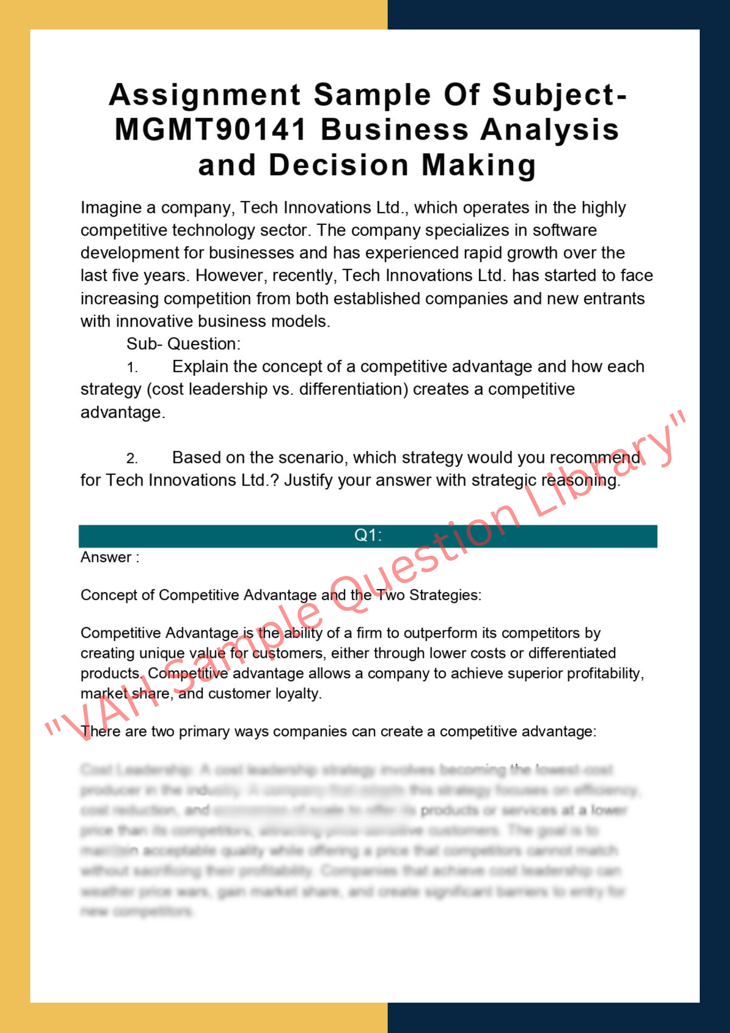 Assignment Sample Of Subject-MGMT90141 Business Analysis and Decision Making 0