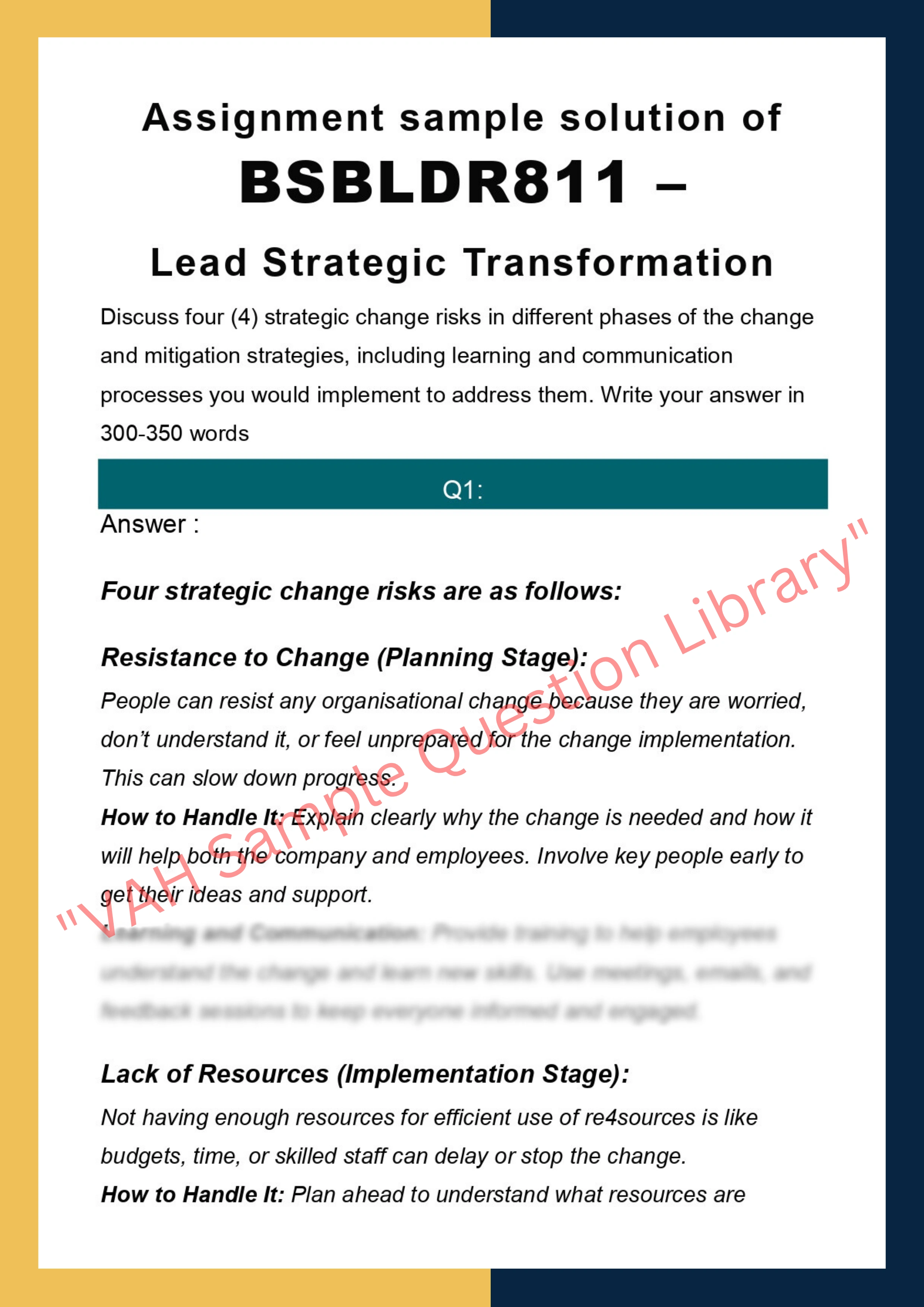 Assignment sample solution of BSBLDR811 - Lead strategic transformation 0