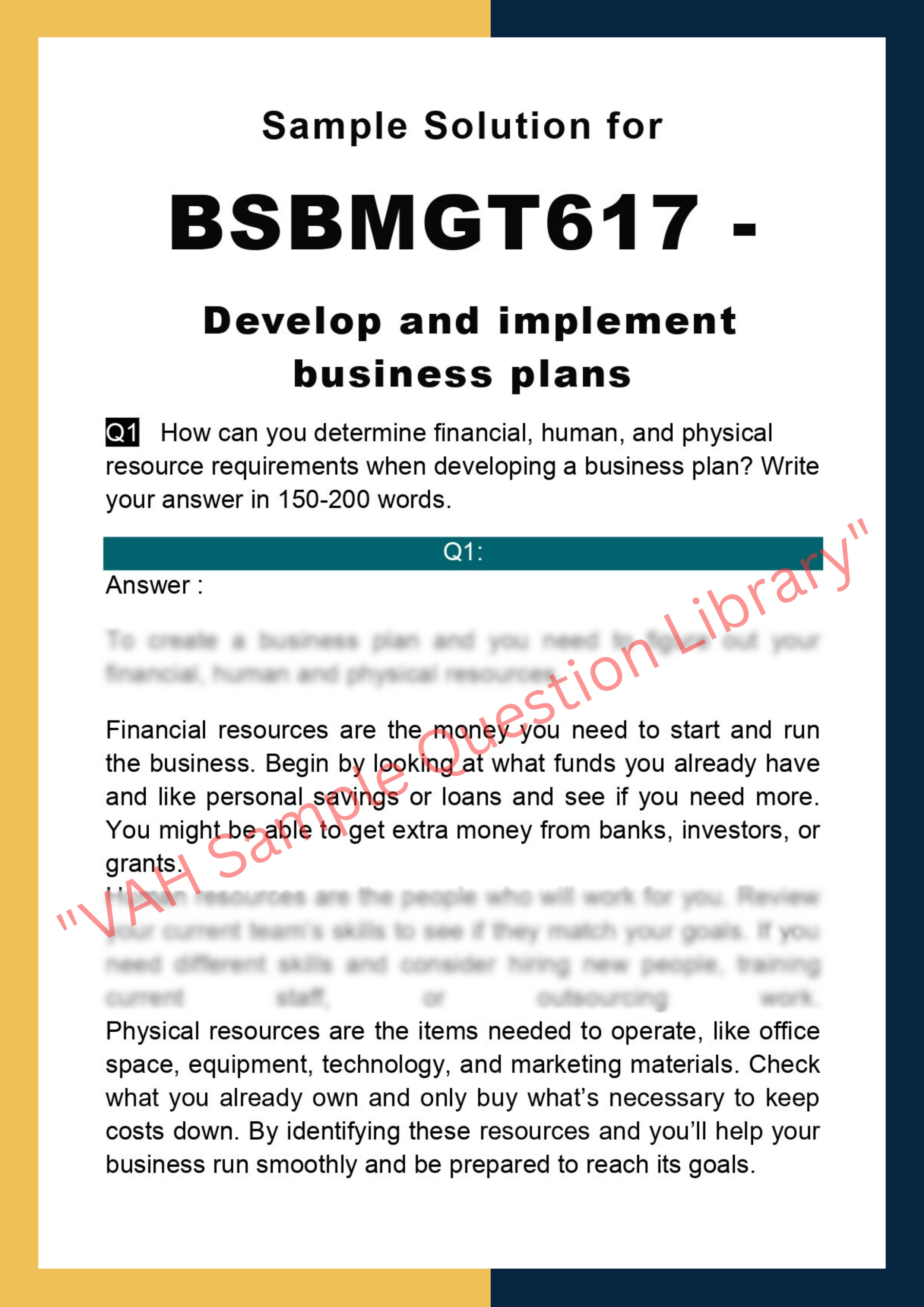 Sample Solution for BSBMGT617 - Develop and implement business plans 0