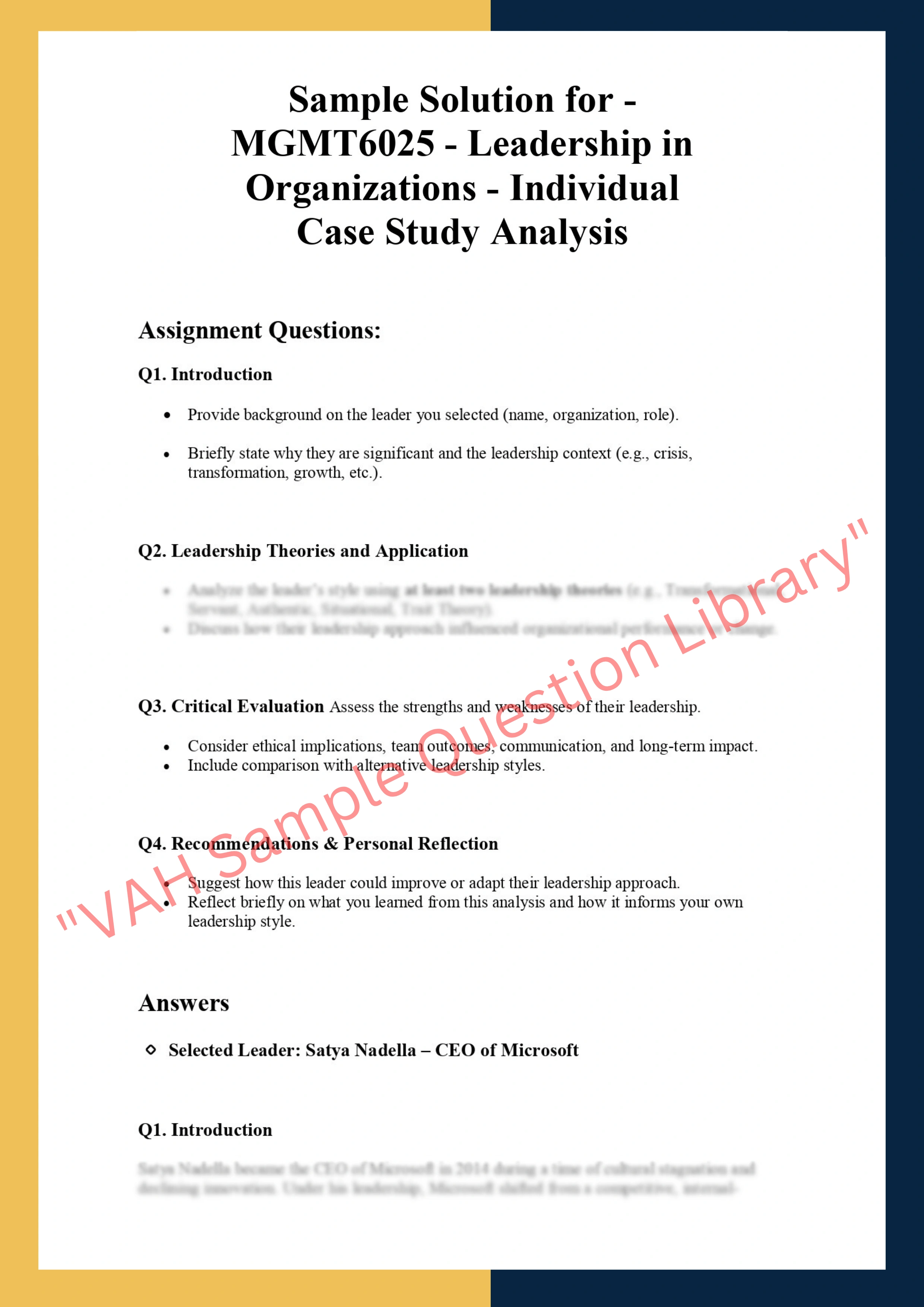MGMT6025 - Leadership in Organizations - Individual Case Study Analysis 0