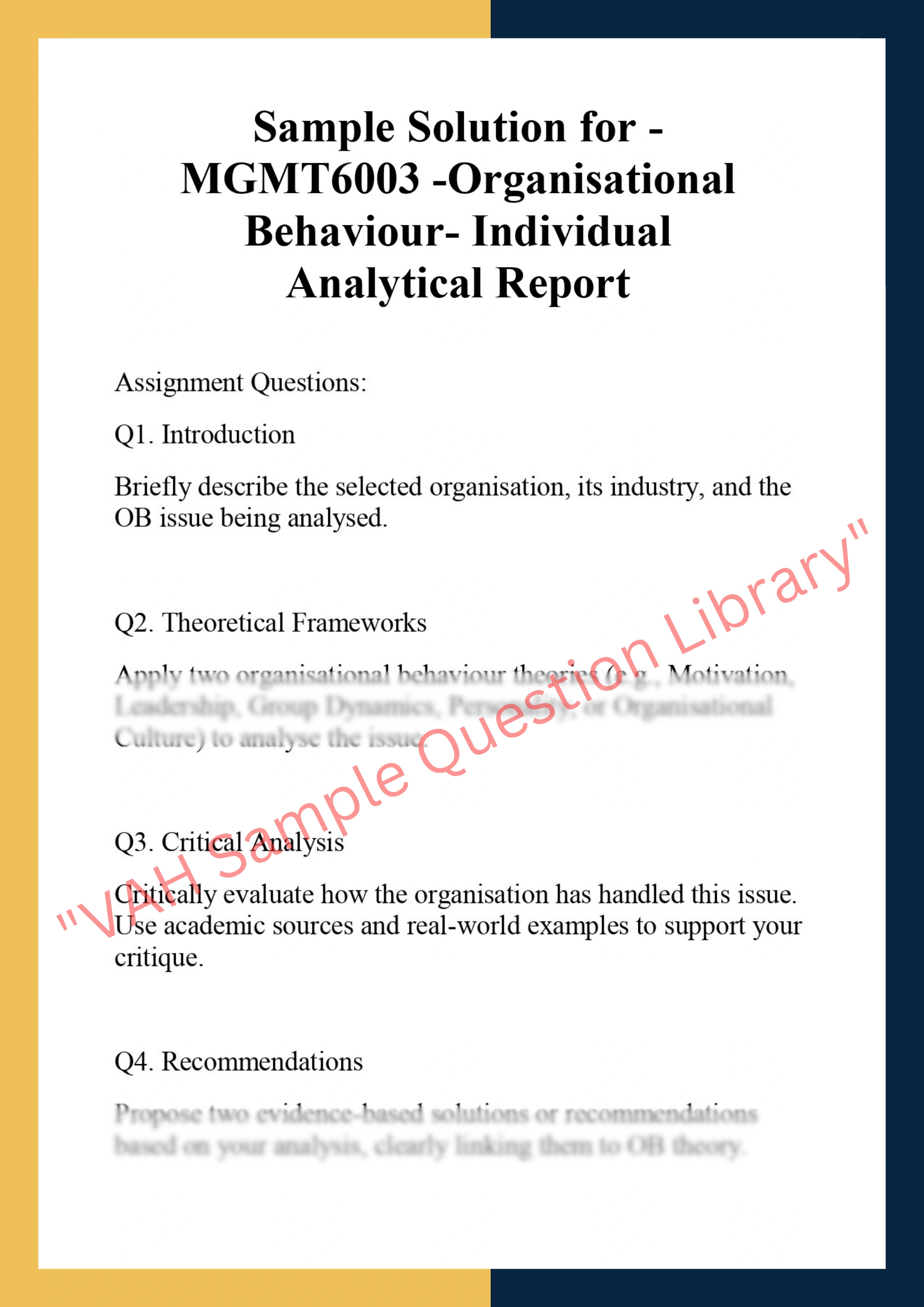 MGMT6003 -Organisational  Behaviour- Individual Analytical Report 0