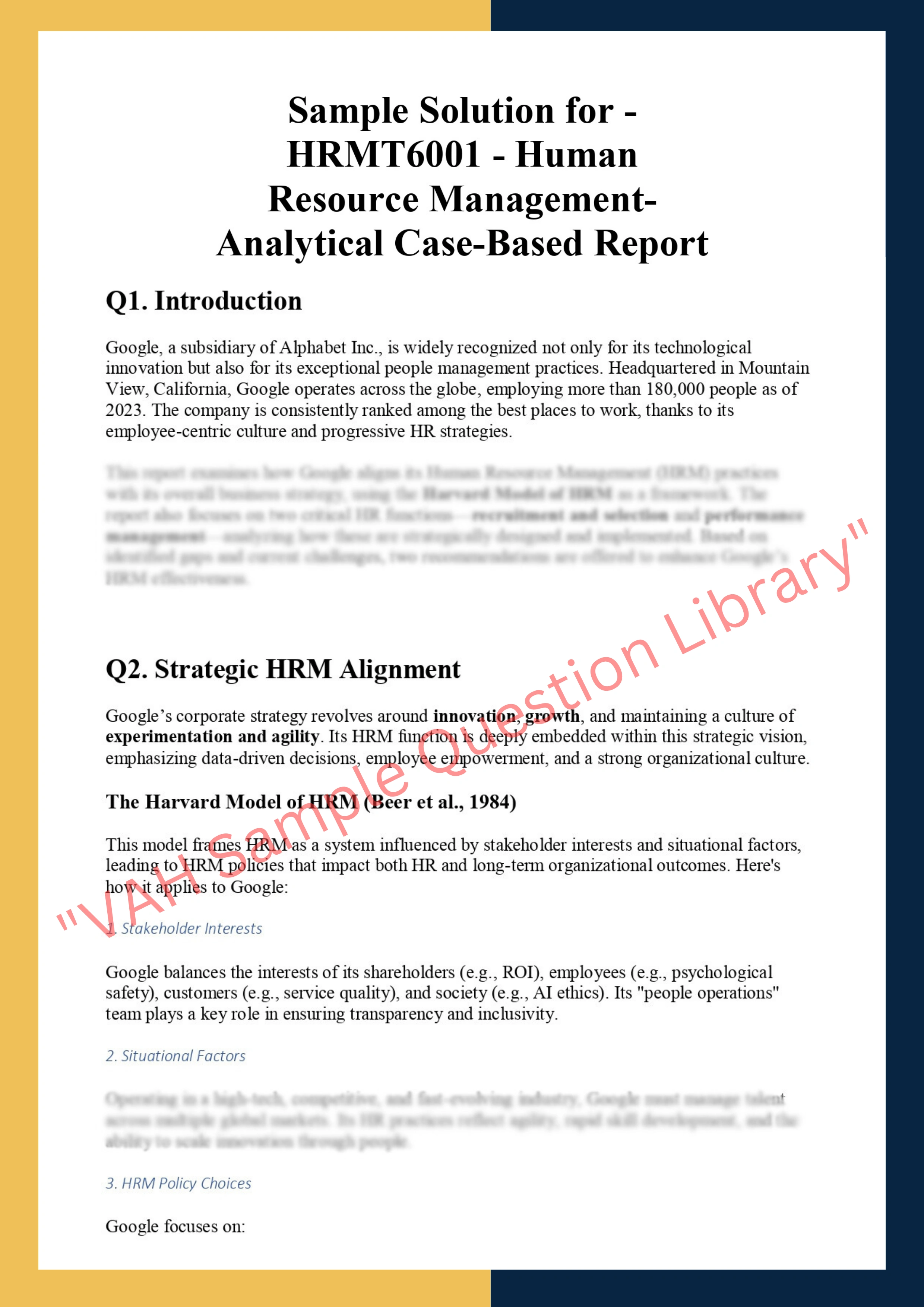 HRMT6001 - Human  Resource Management- Analytical Case-Based Report 0