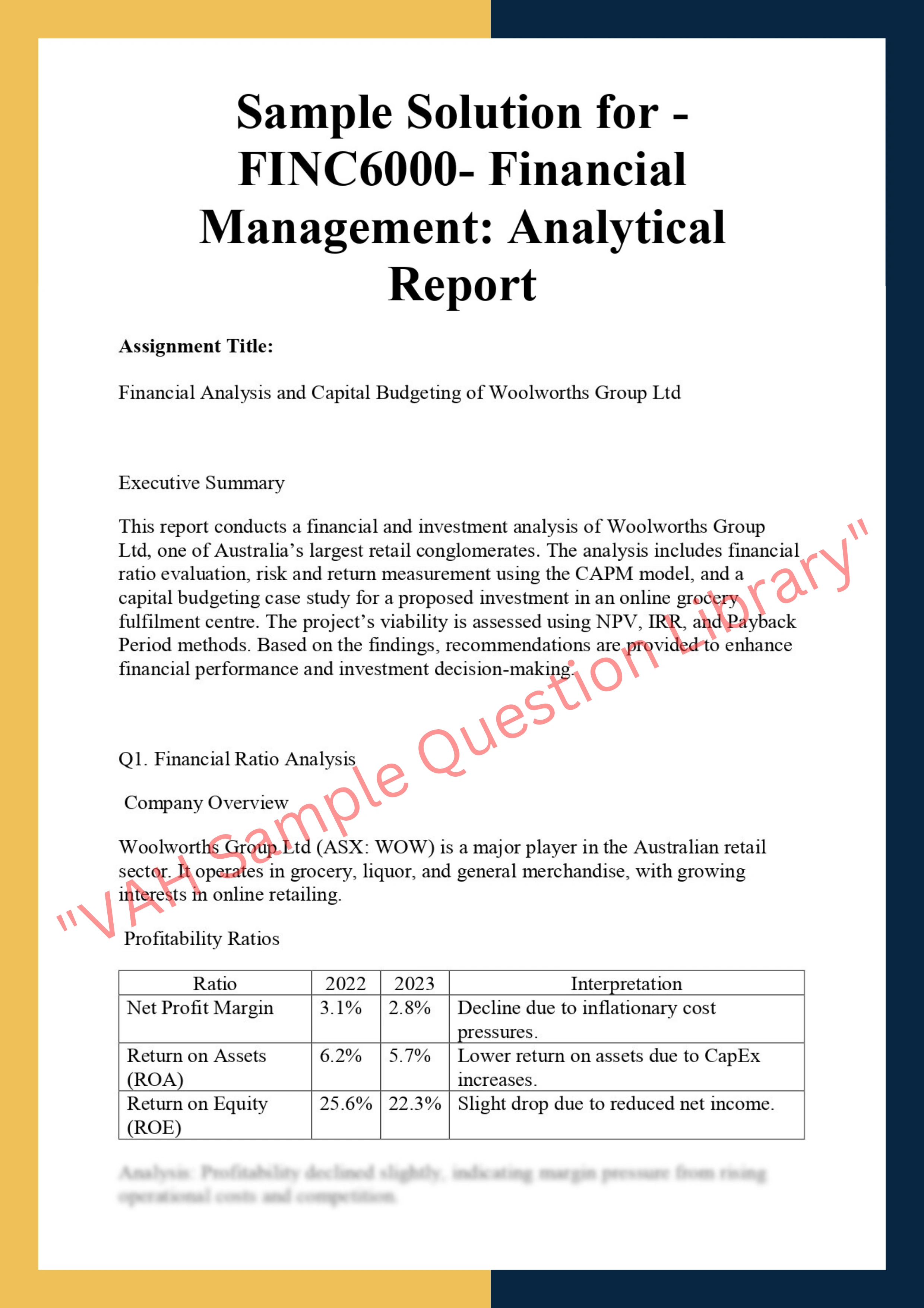 FINC6000- Financial Management: Analytical  Report 0