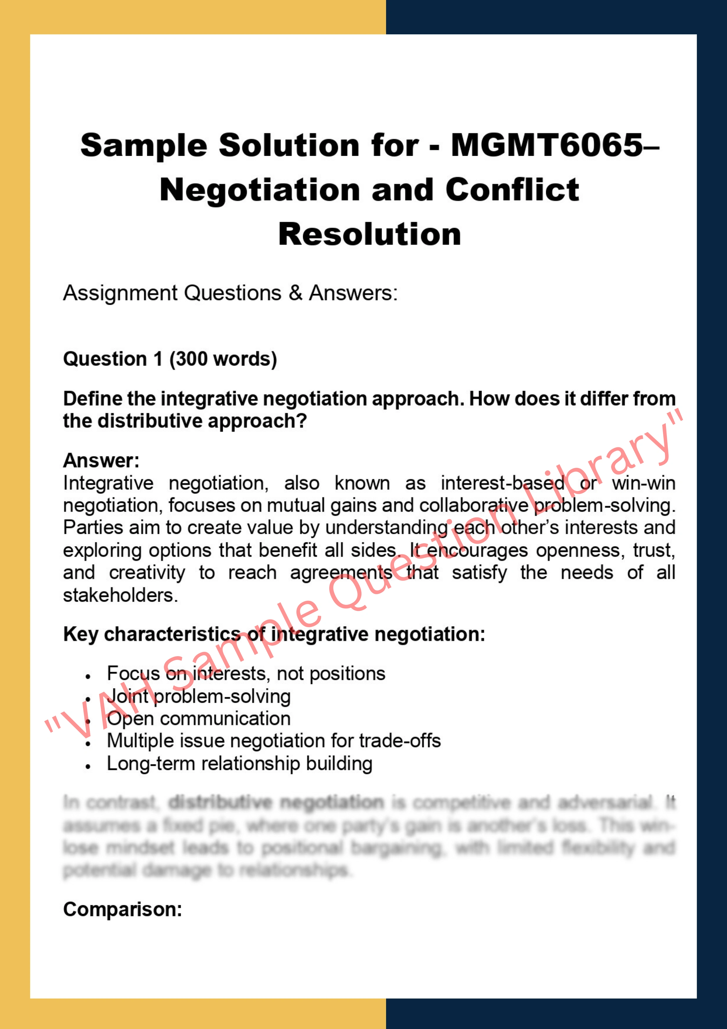 MGMT6065–  Negotiation and Conflict  Resolution 0