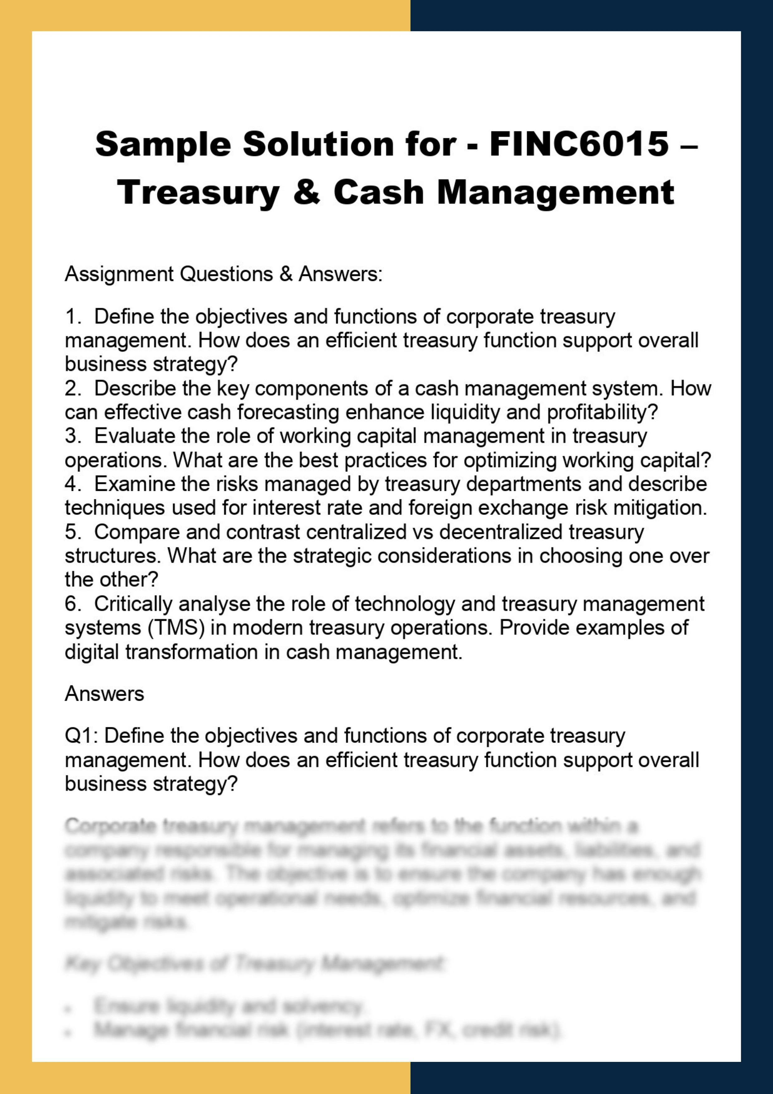 FINC6015 – Treasury & Cash Management 0