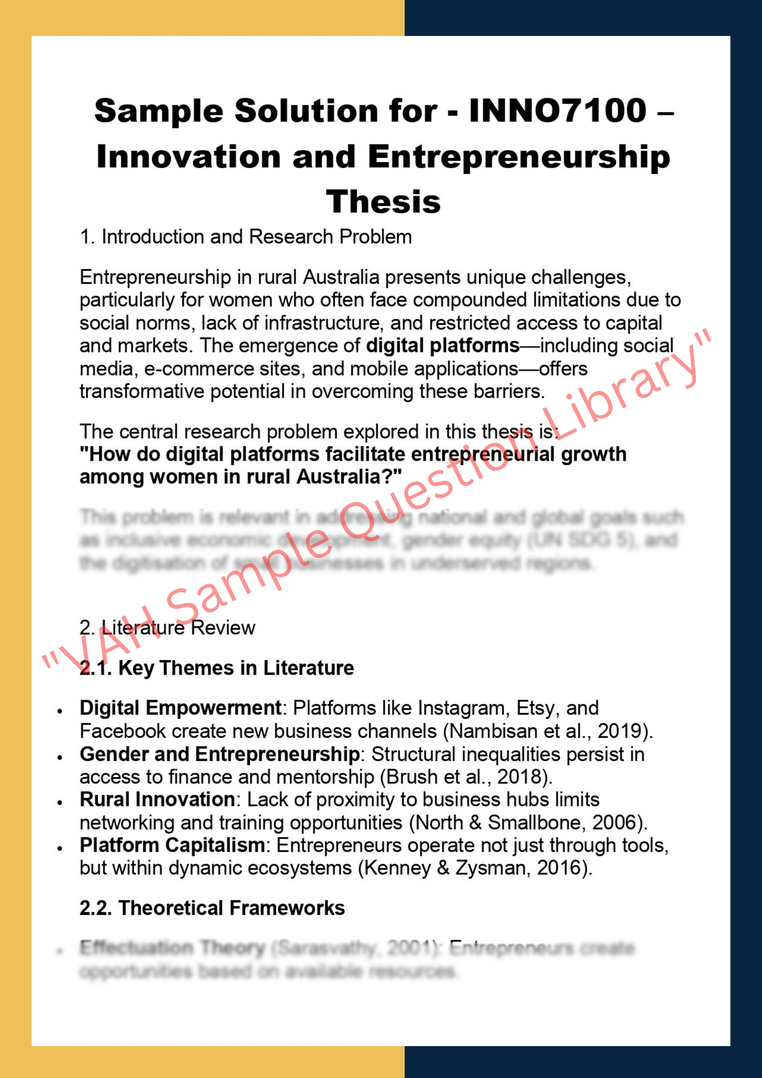 INNO7100 – Innovation and Entrepreneurship  Thesis 0