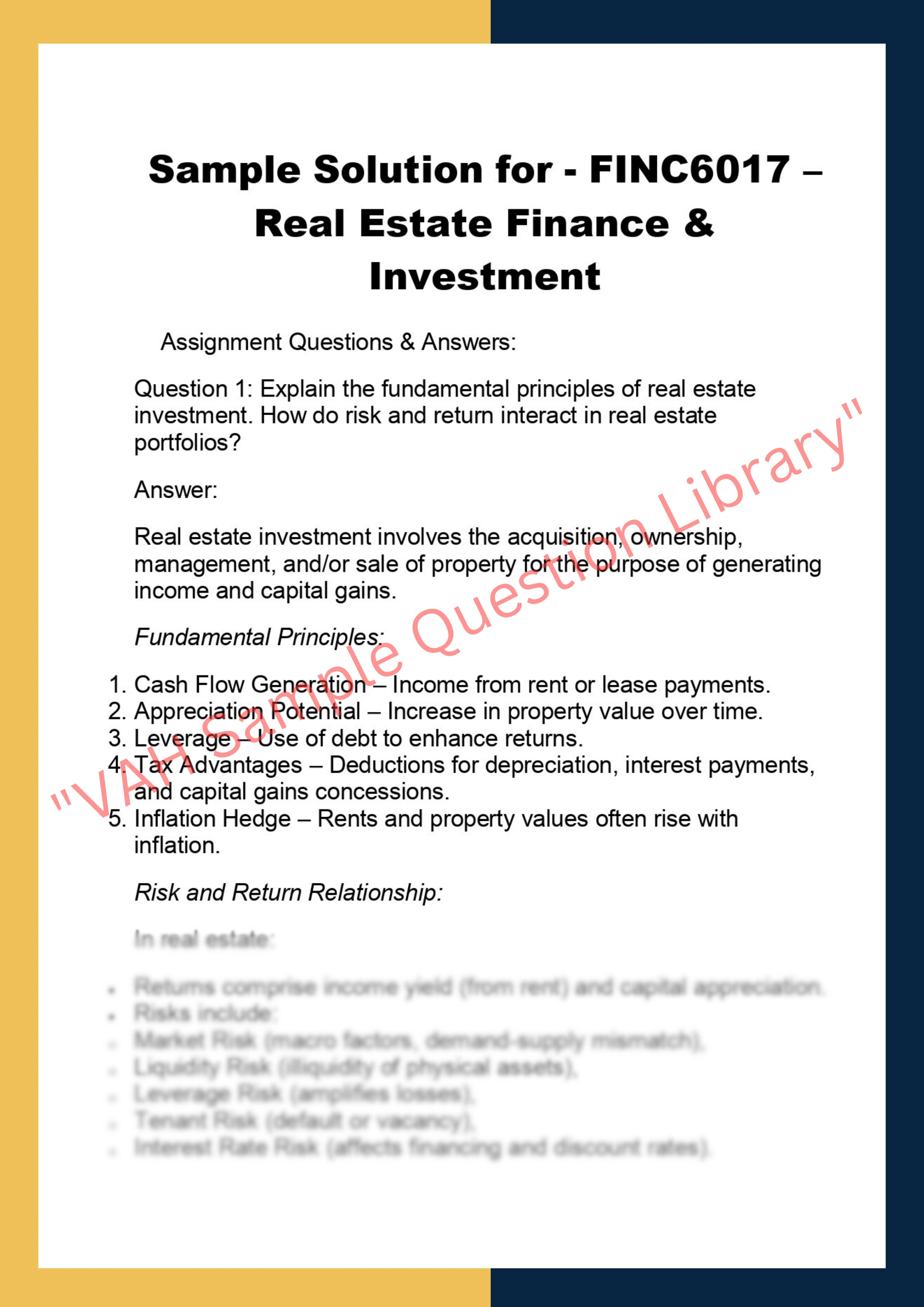 FINC6017 –  Real Estate Finance &  Investment 0
