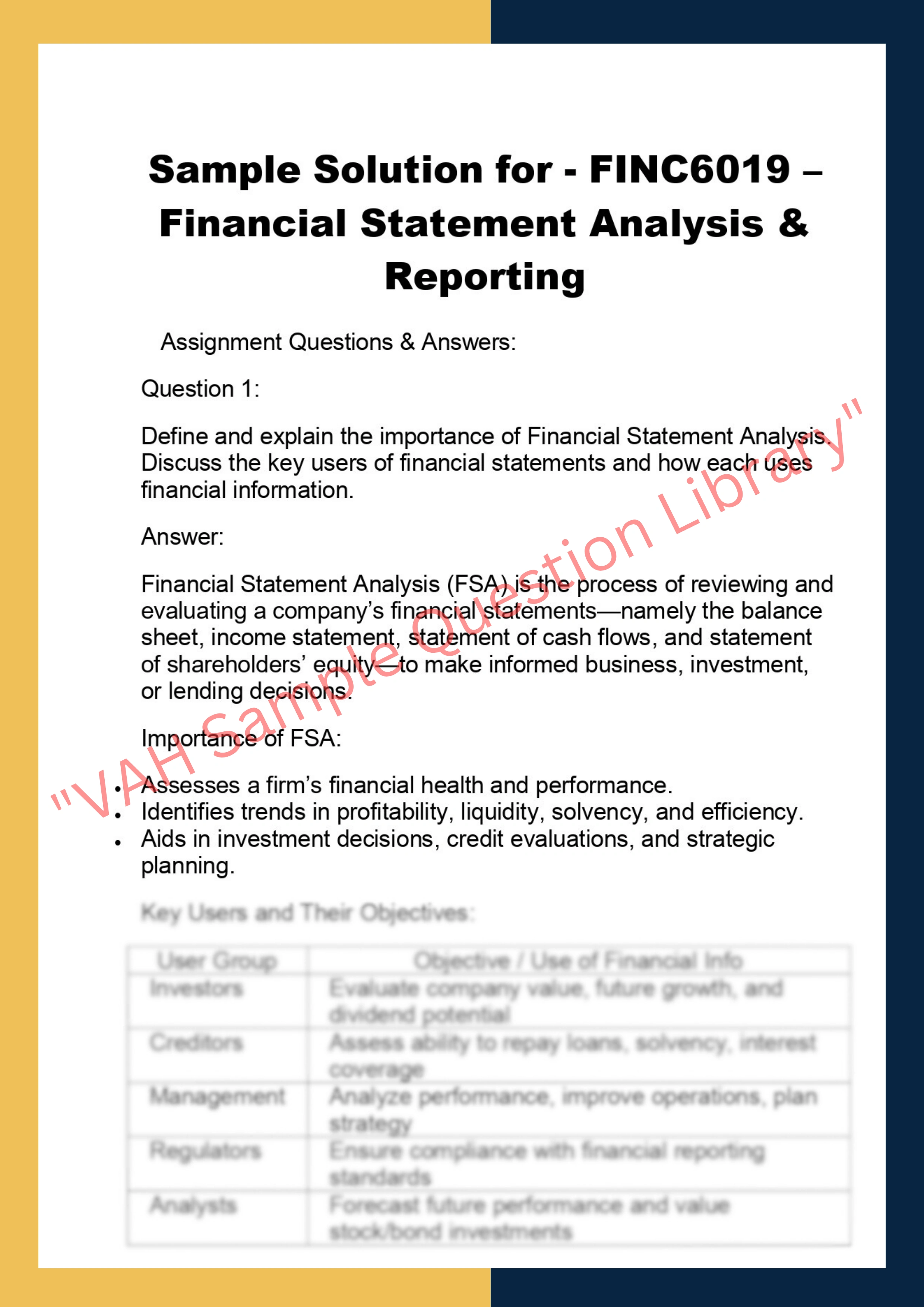 FINC6019 – Financial Statement Analysis &  Reporting 0