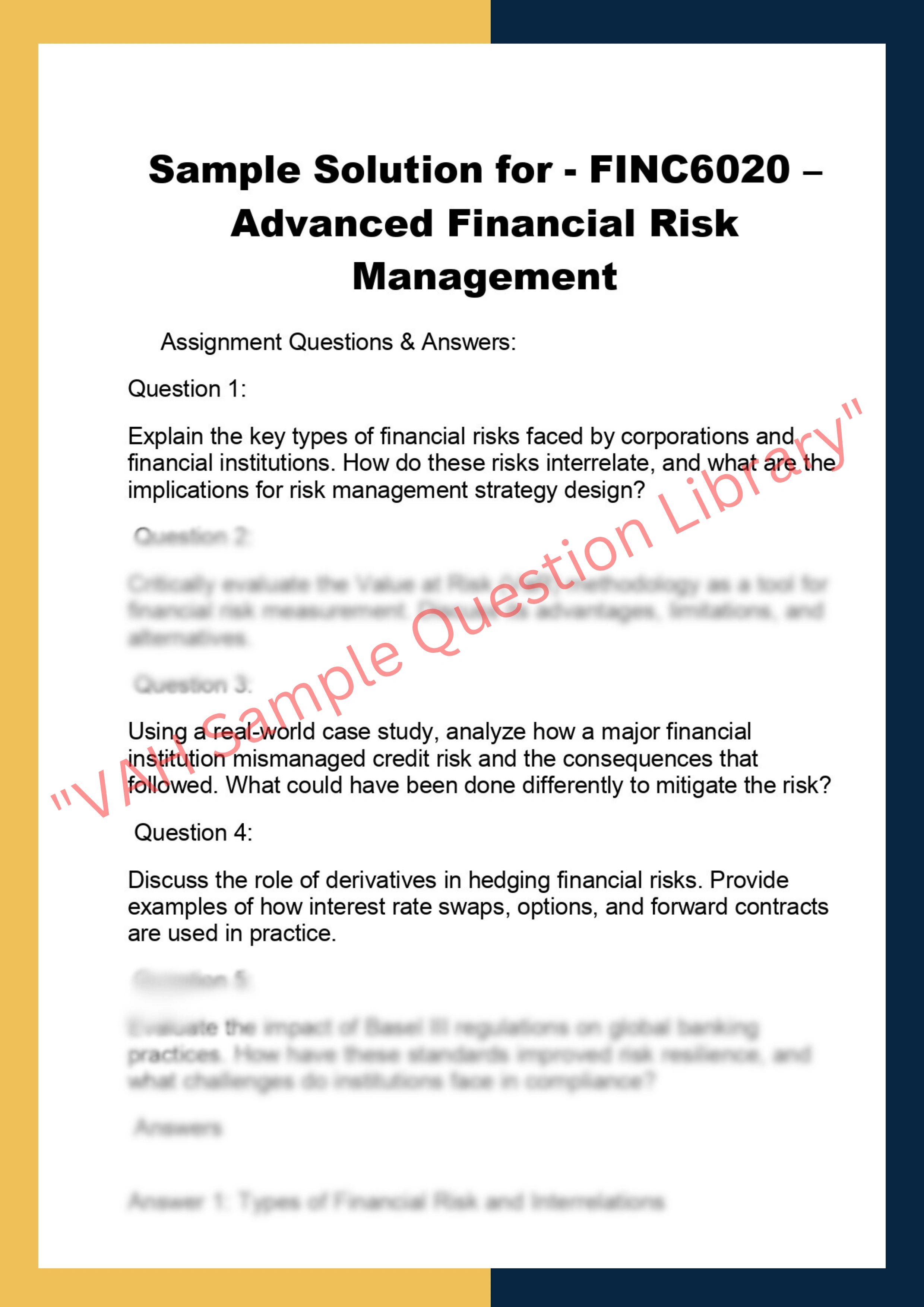 FINC6020 – Advanced Financial Risk  Management 0