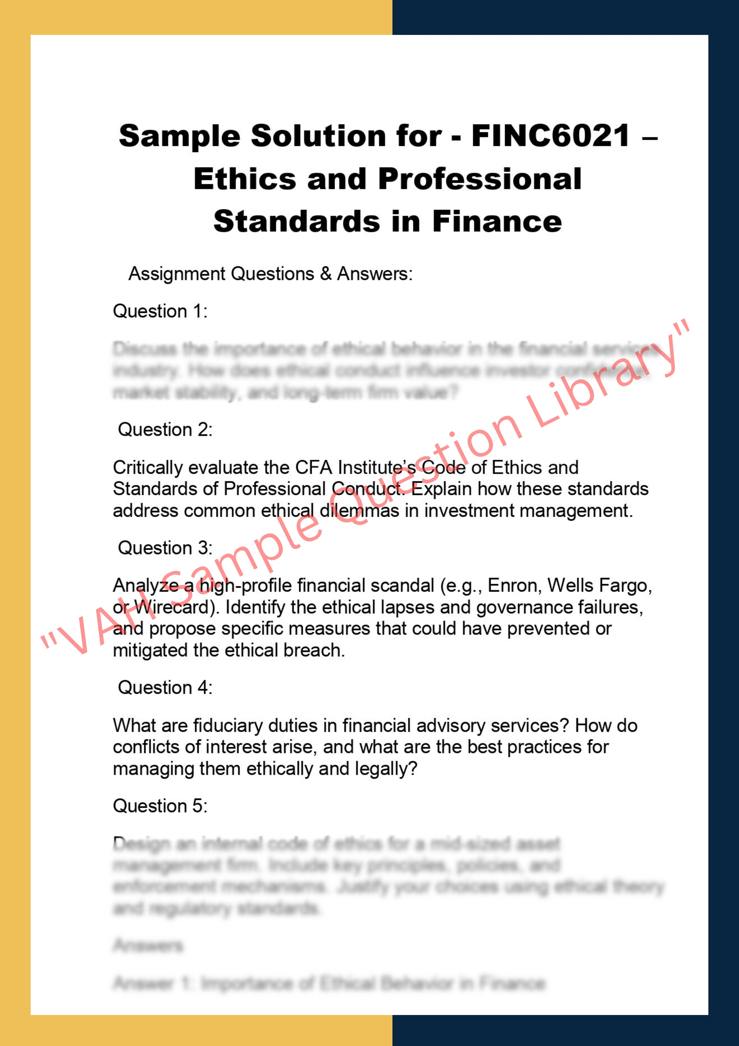 FINC6021 –  Ethics and Professional Standards in Finance 0