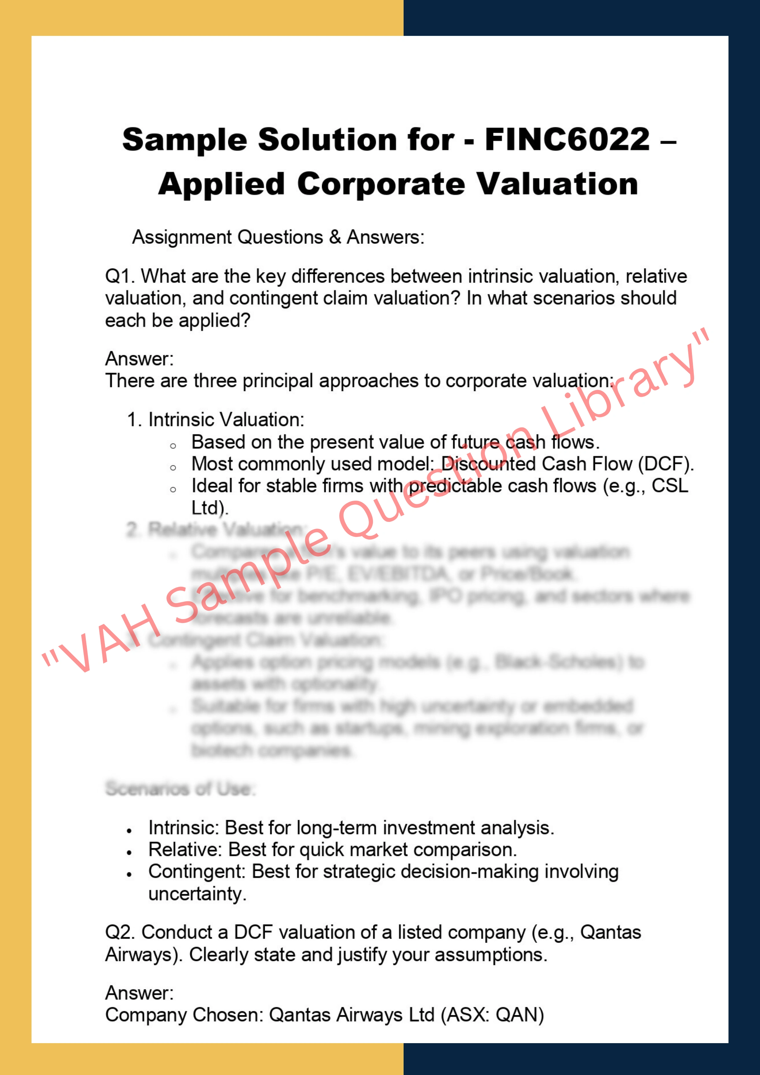 FINC6022 – Applied Corporate Valuation 0