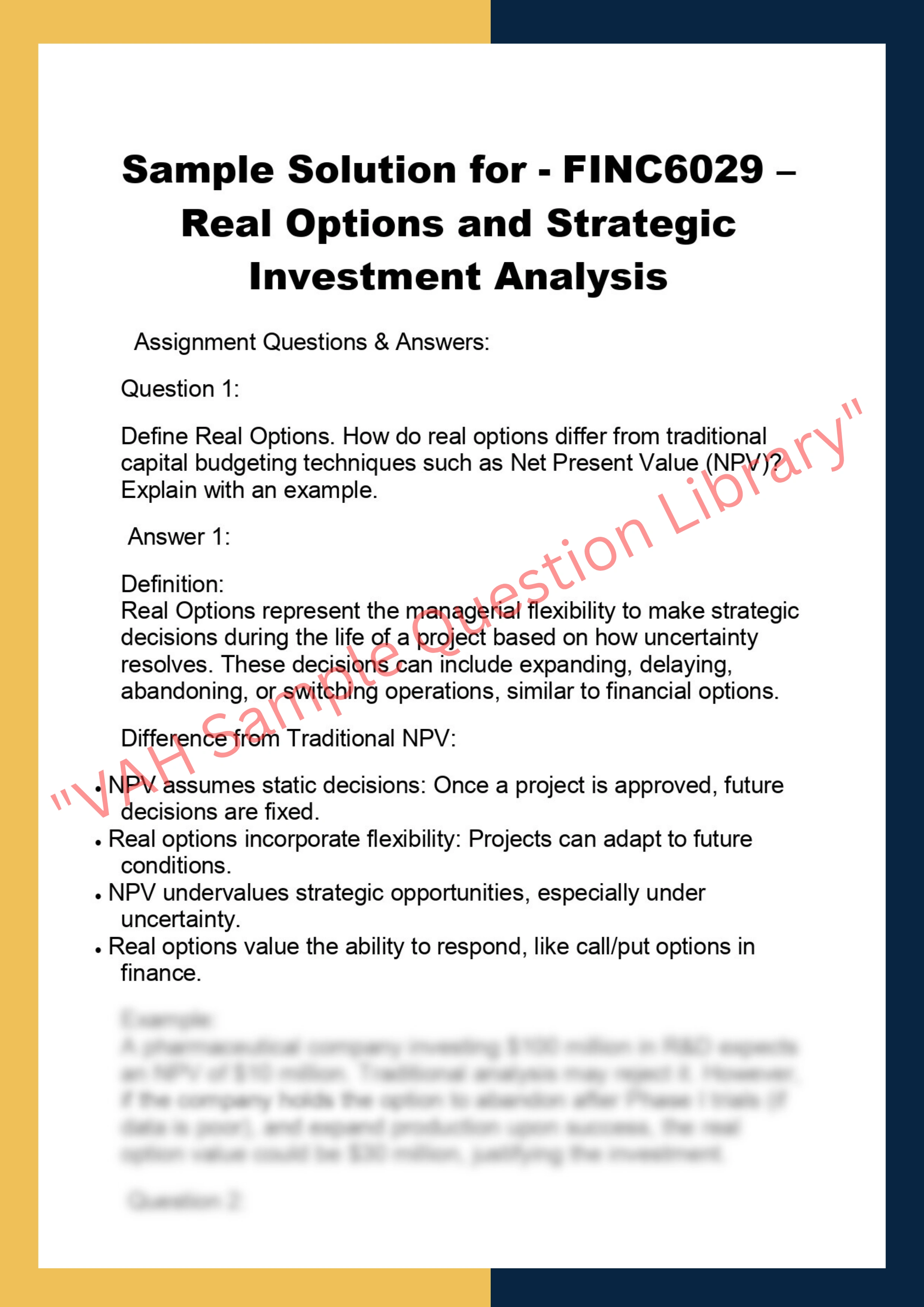 FINC6029 – Real Options and Strategic Investment Analysis 0