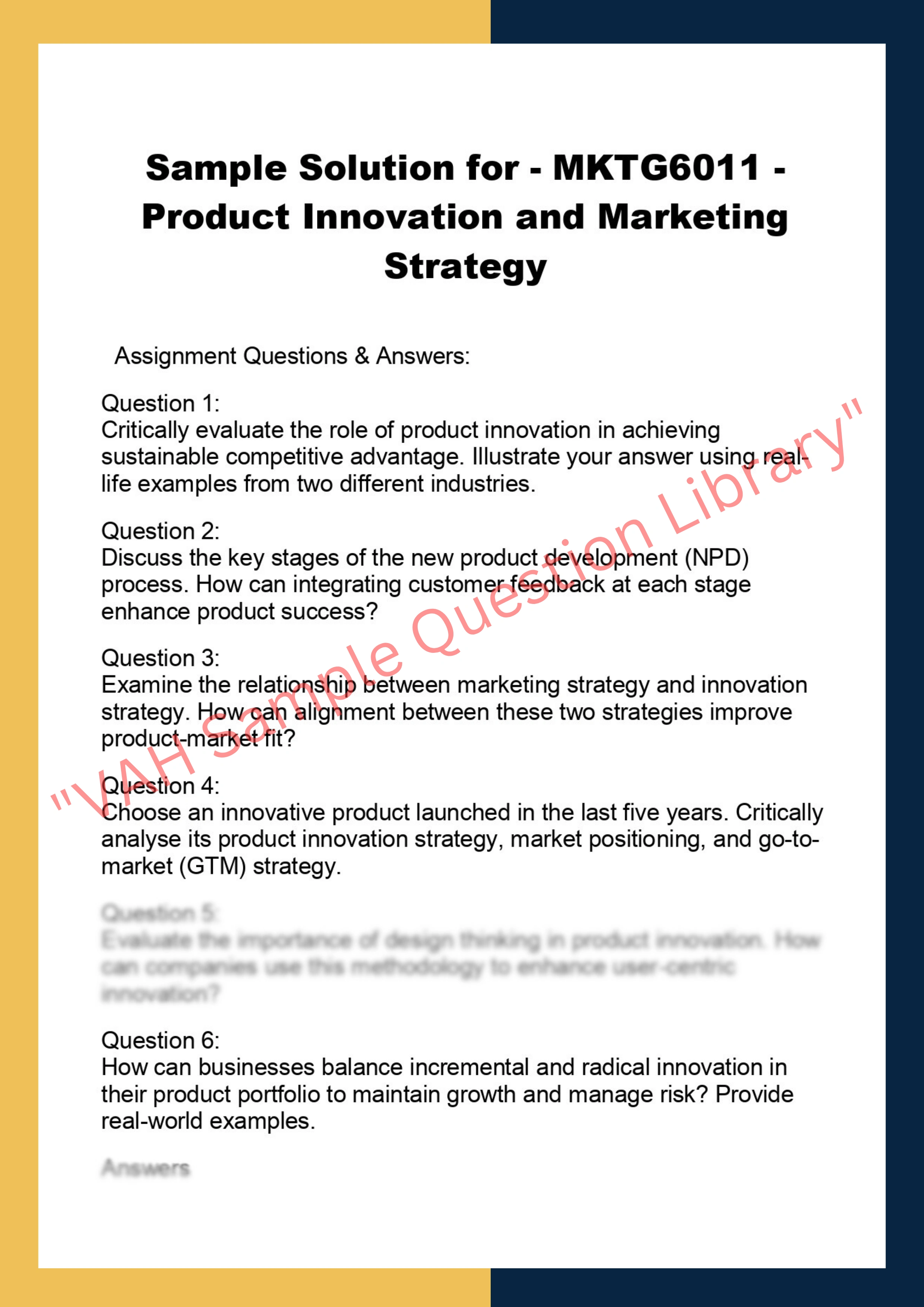MKTG6011 - Product Innovation and Marketing  Strategy 0
