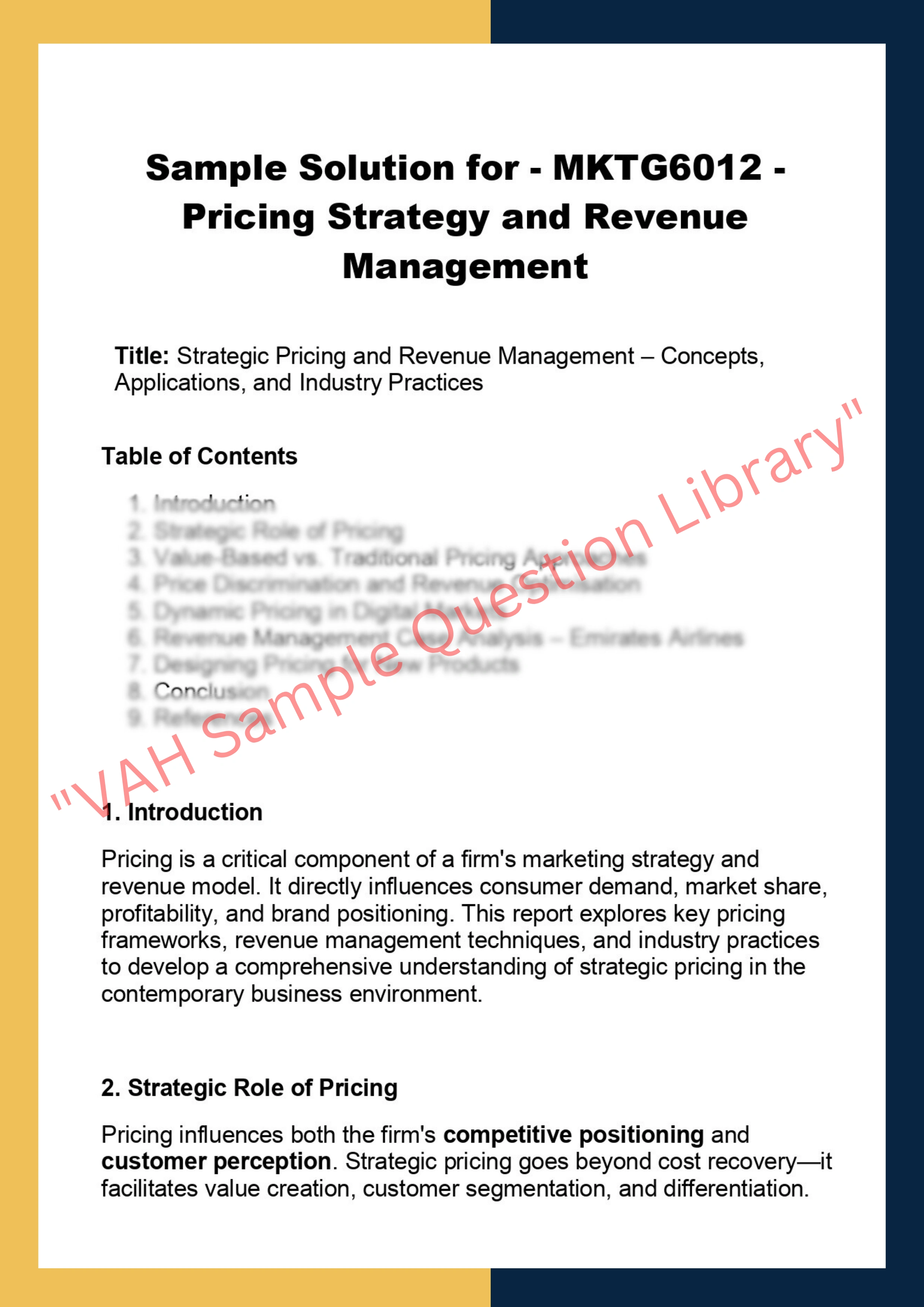 MKTG6012 - Pricing Strategy and Revenue  Management 0