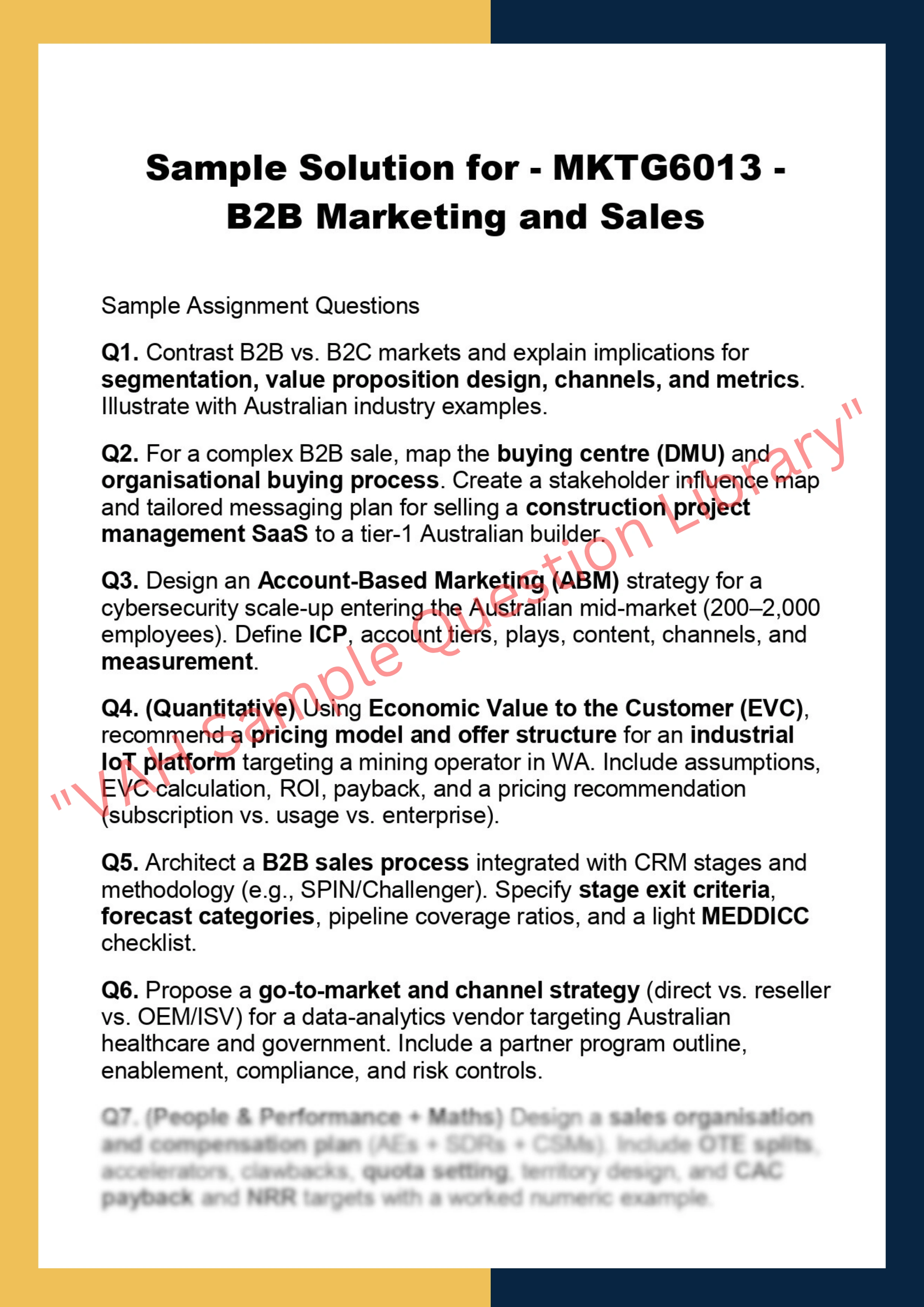 MKTG6013 -  B2B Marketing and Sales 0