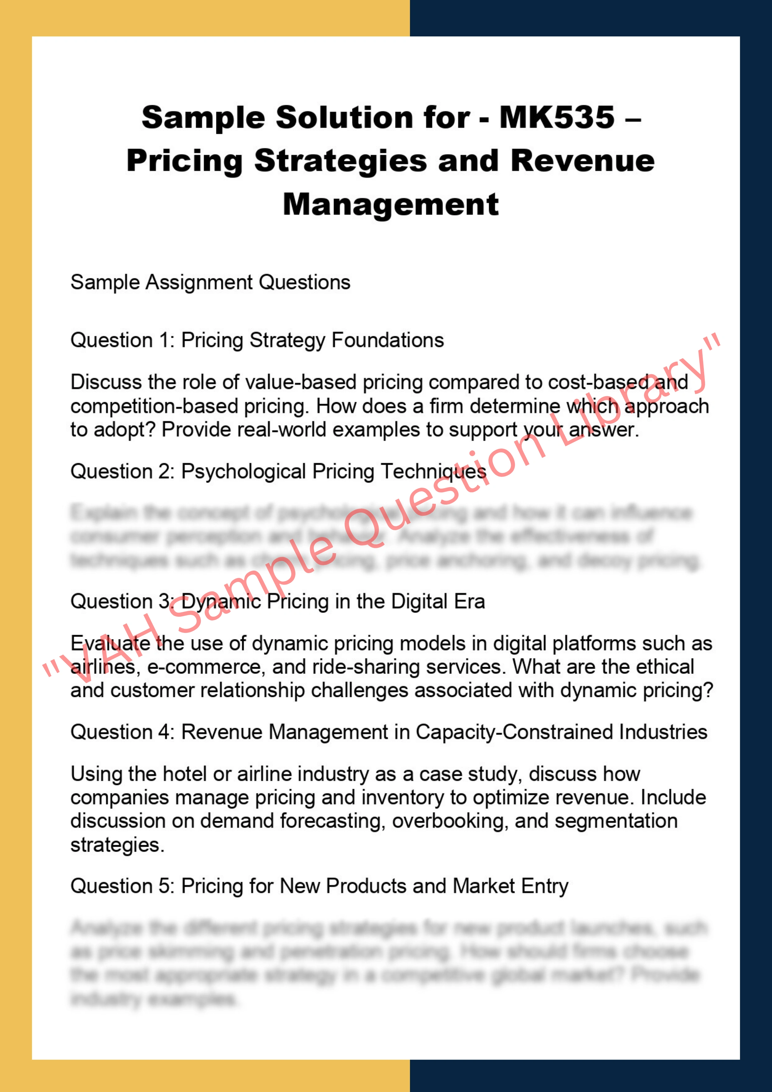 MK535 – Pricing Strategies and Revenue  Management 0