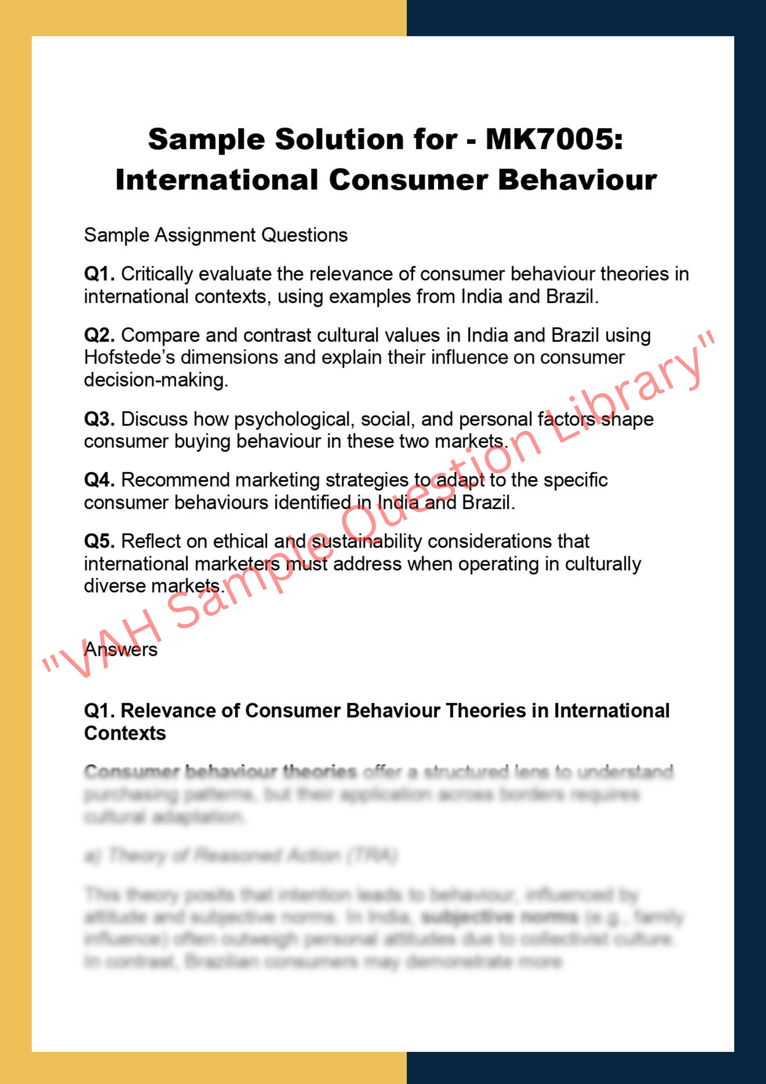 MK7005: International Consumer Behaviour 0