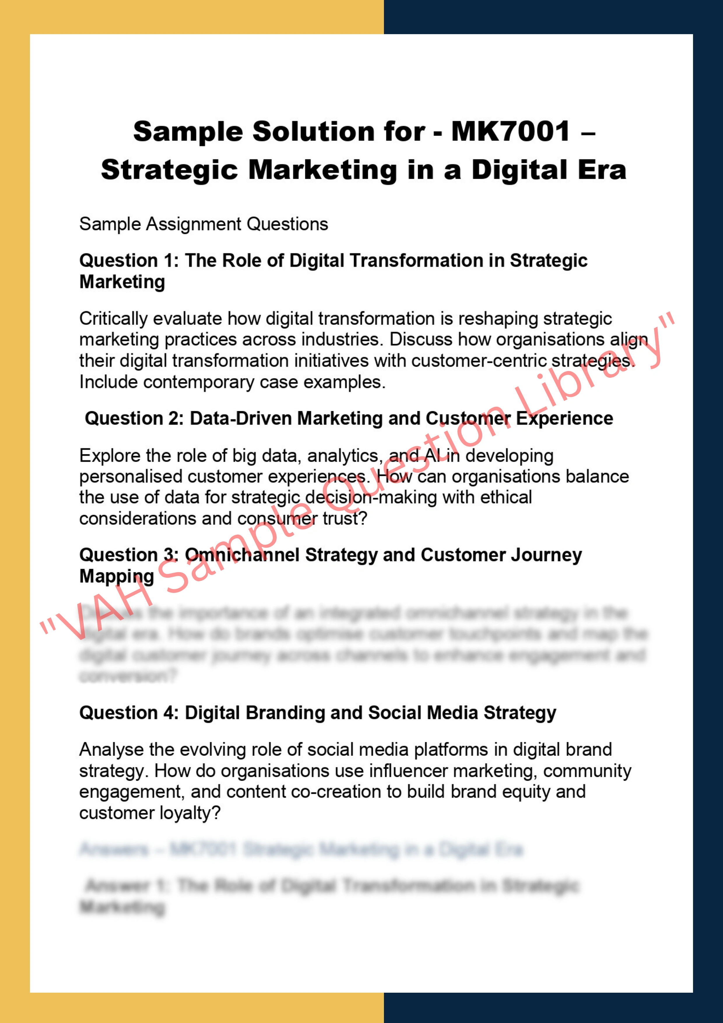 MK7001 – Strategic Marketing in a Digital Era 0