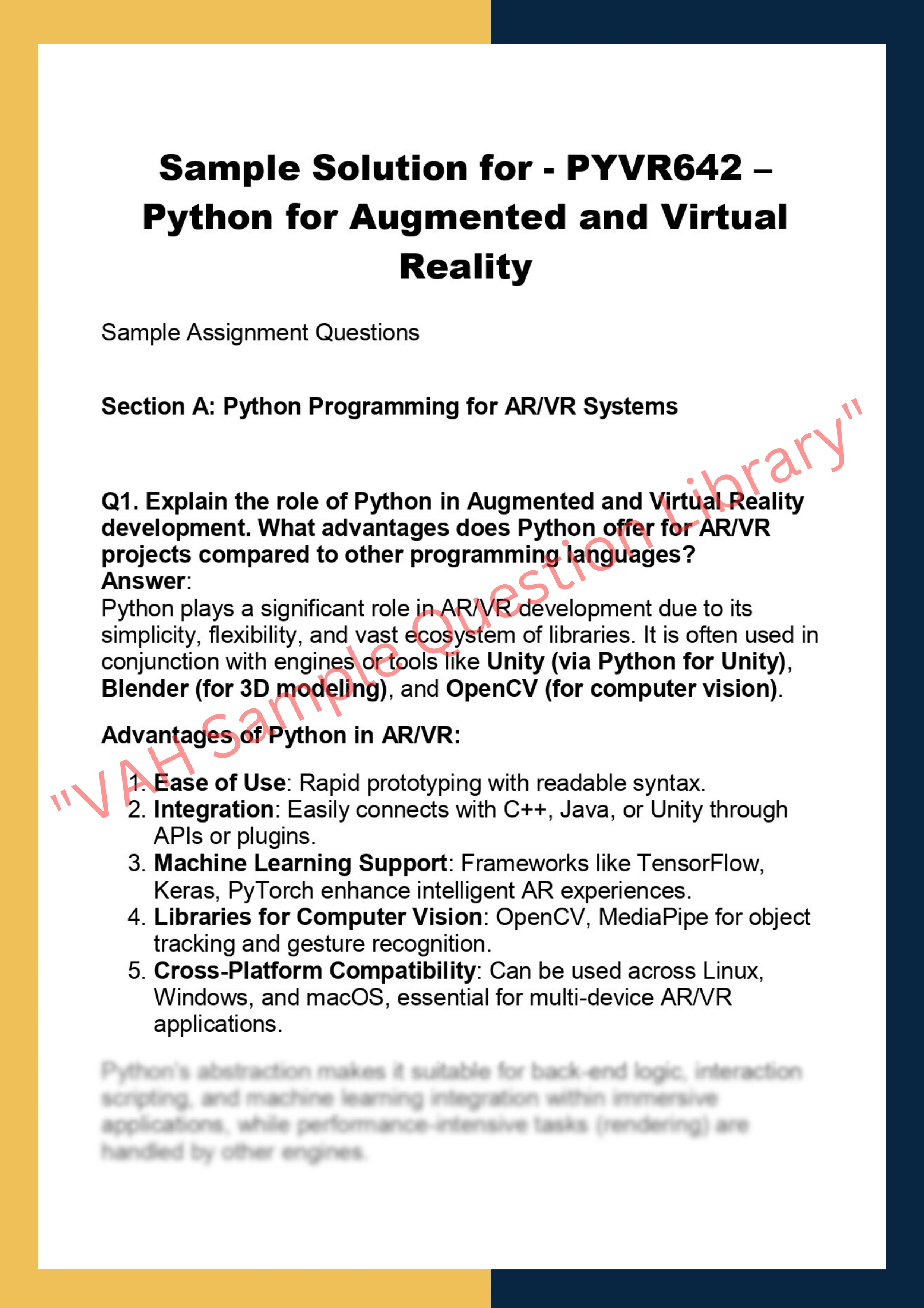 PYVR642 – Python for Augmented and Virtual  Reality 0