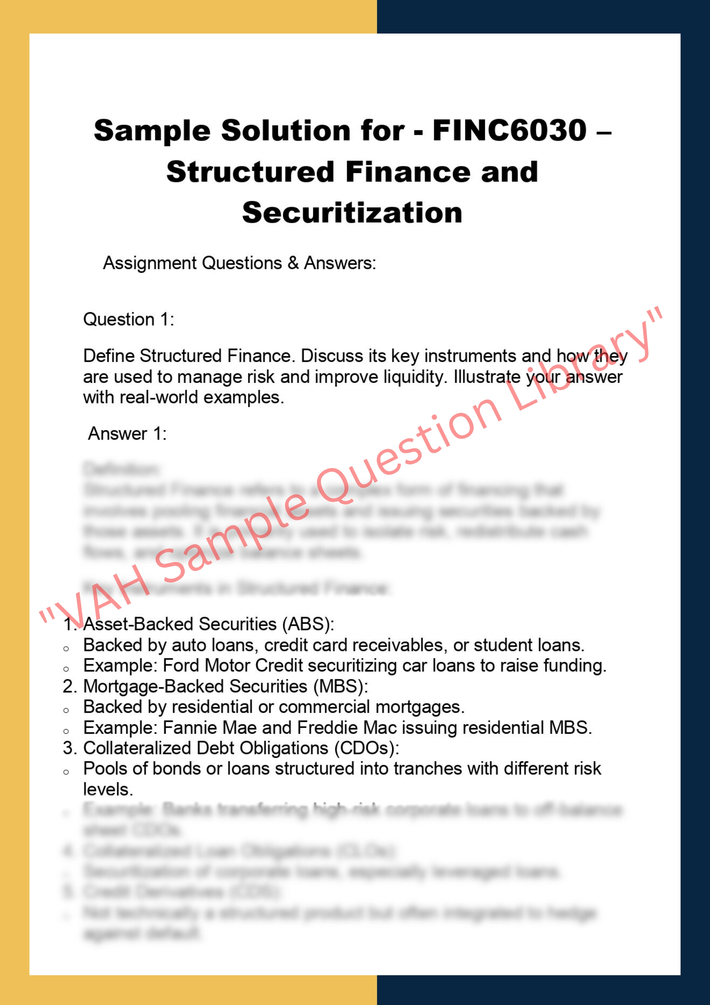 FINC6030 –  Structured Finance and  Securitization 0