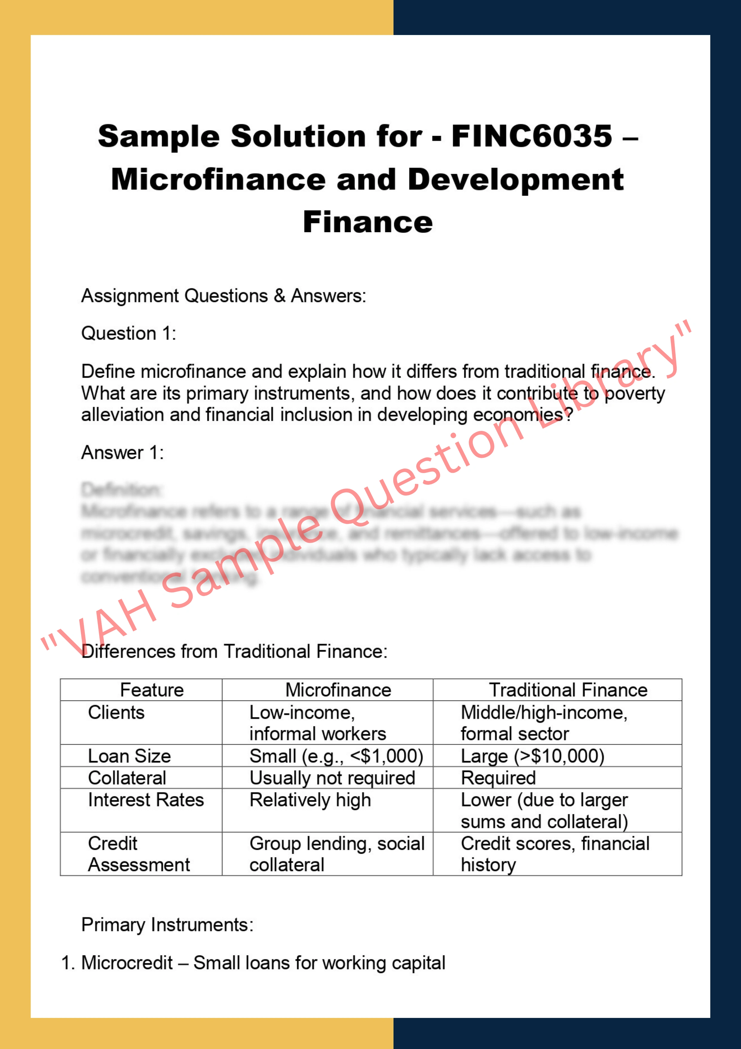 FINC6035 – Microfinance and Development  Finance 0