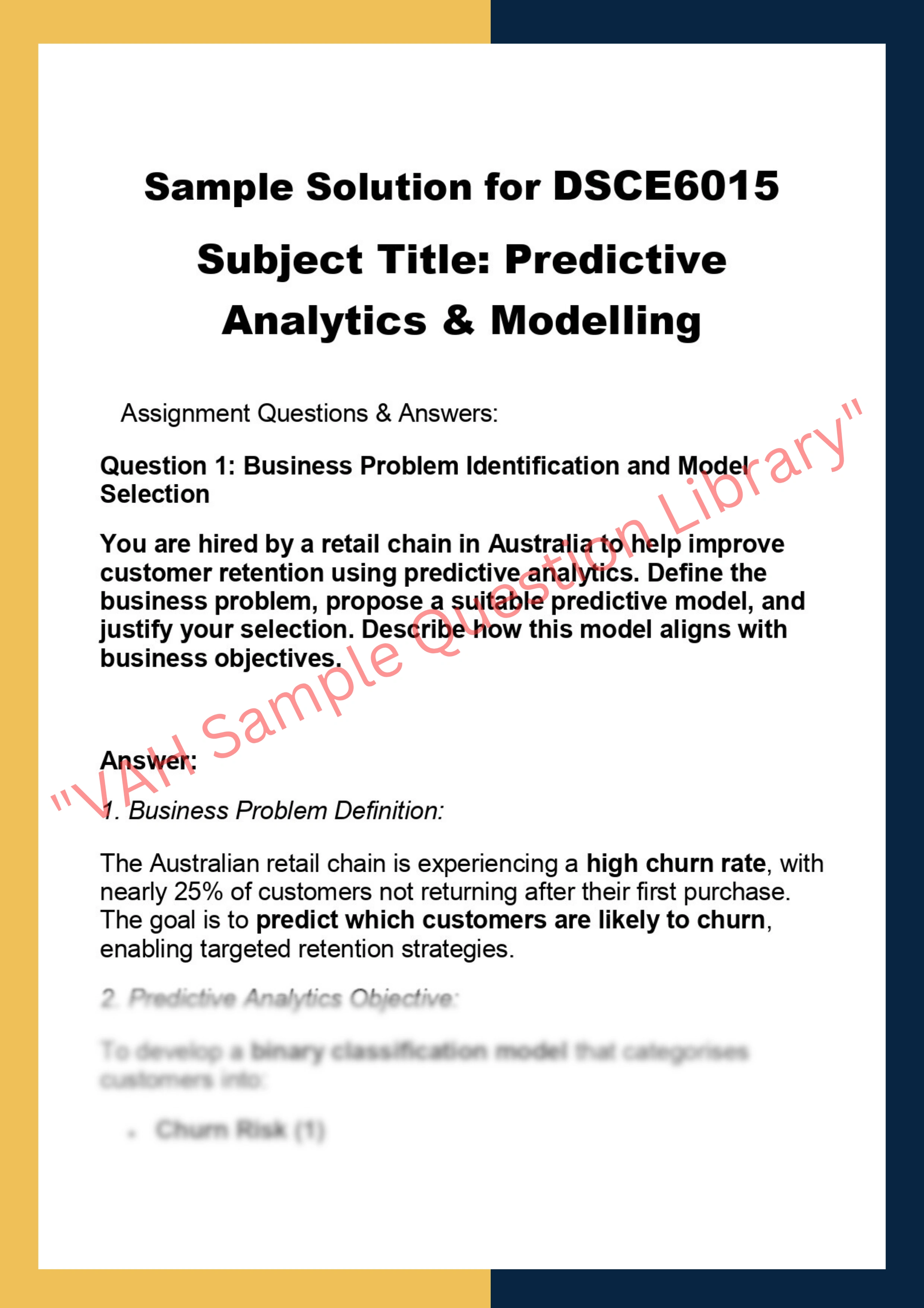 DSCE6015 Subject Title: Predictive Analytics & Modelling 0
