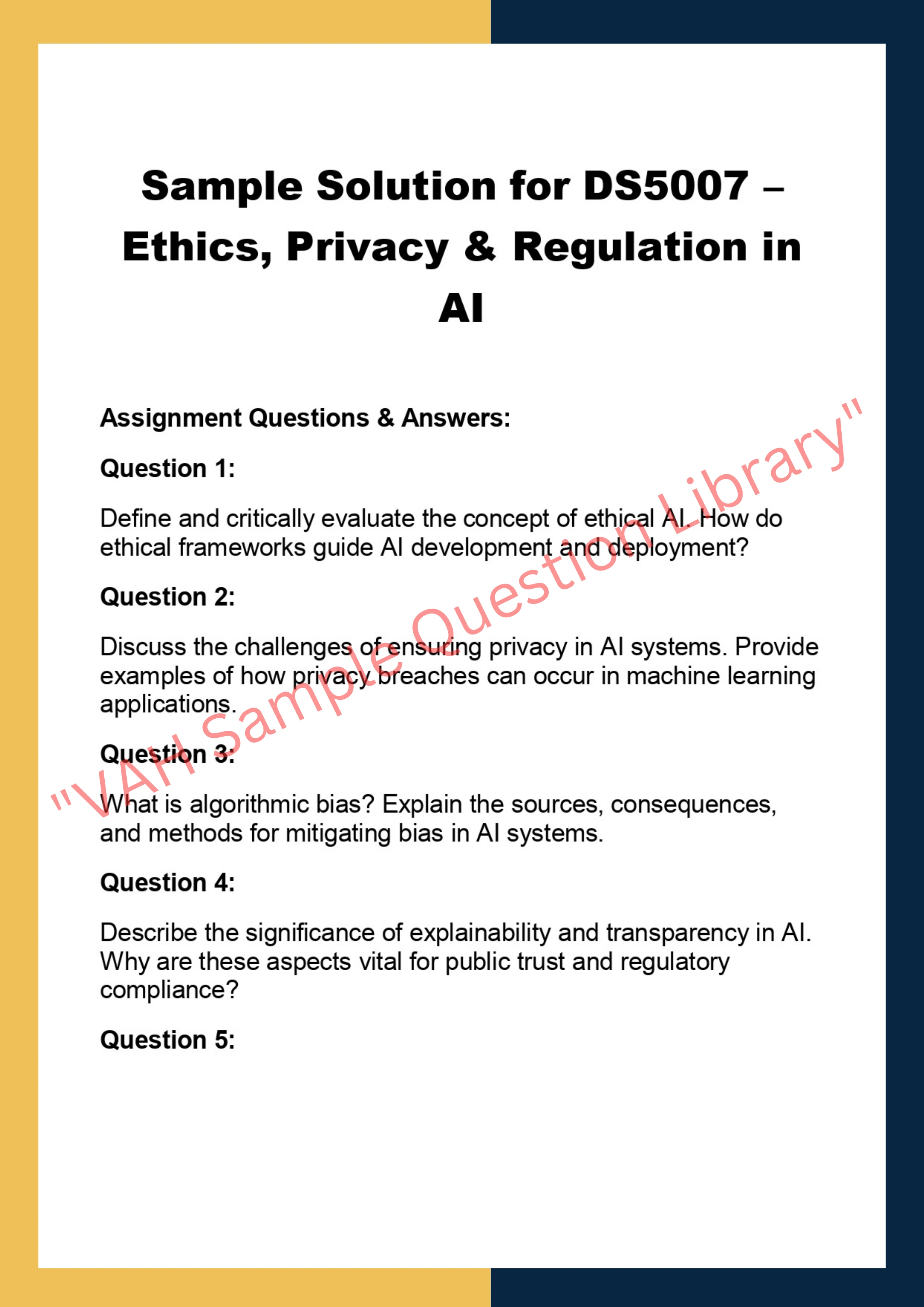 DS5007 – Ethics, Privacy & Regulation in  AI 0
