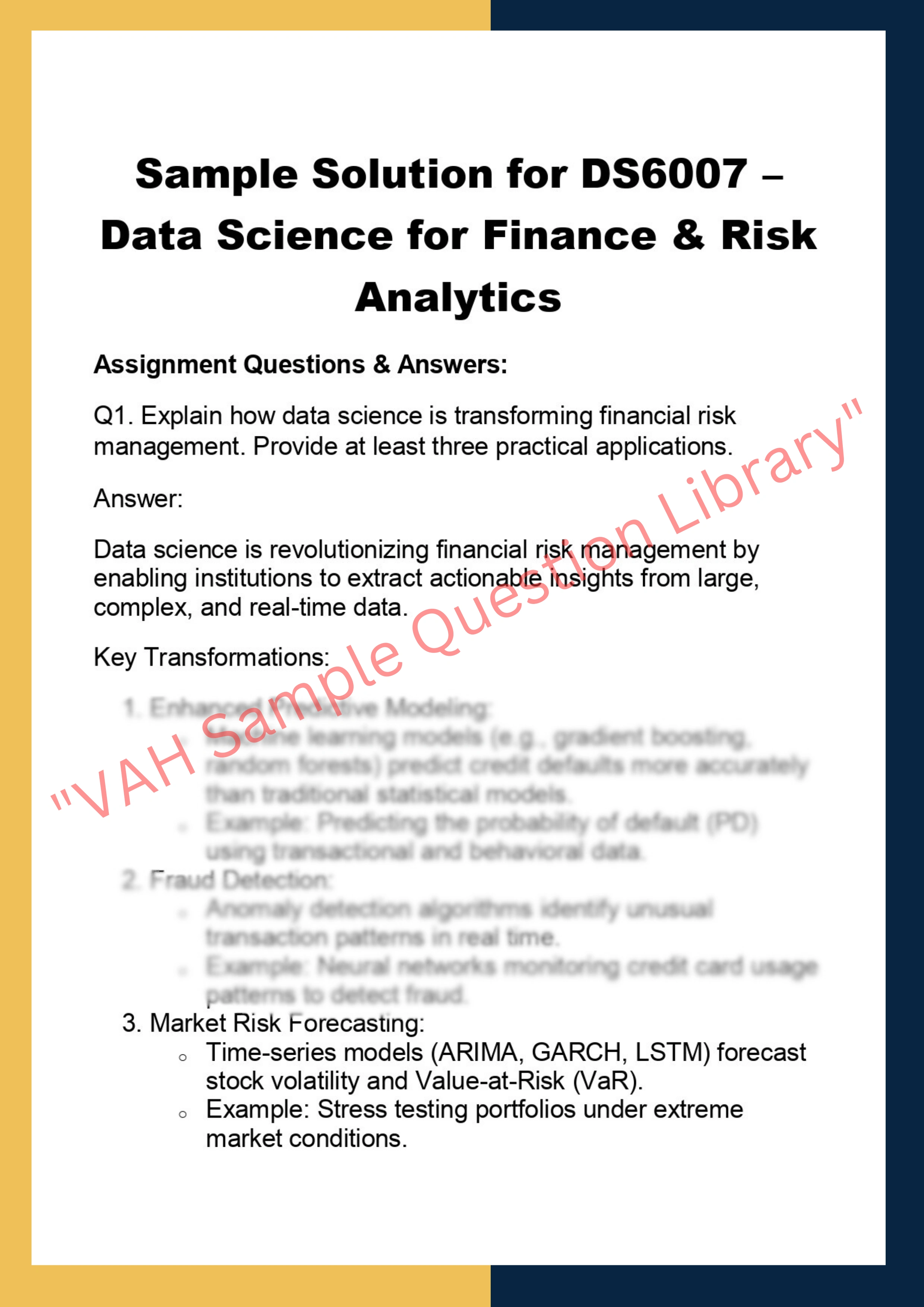 DS6007 – Data Science for Finance & Risk  Analytics 0