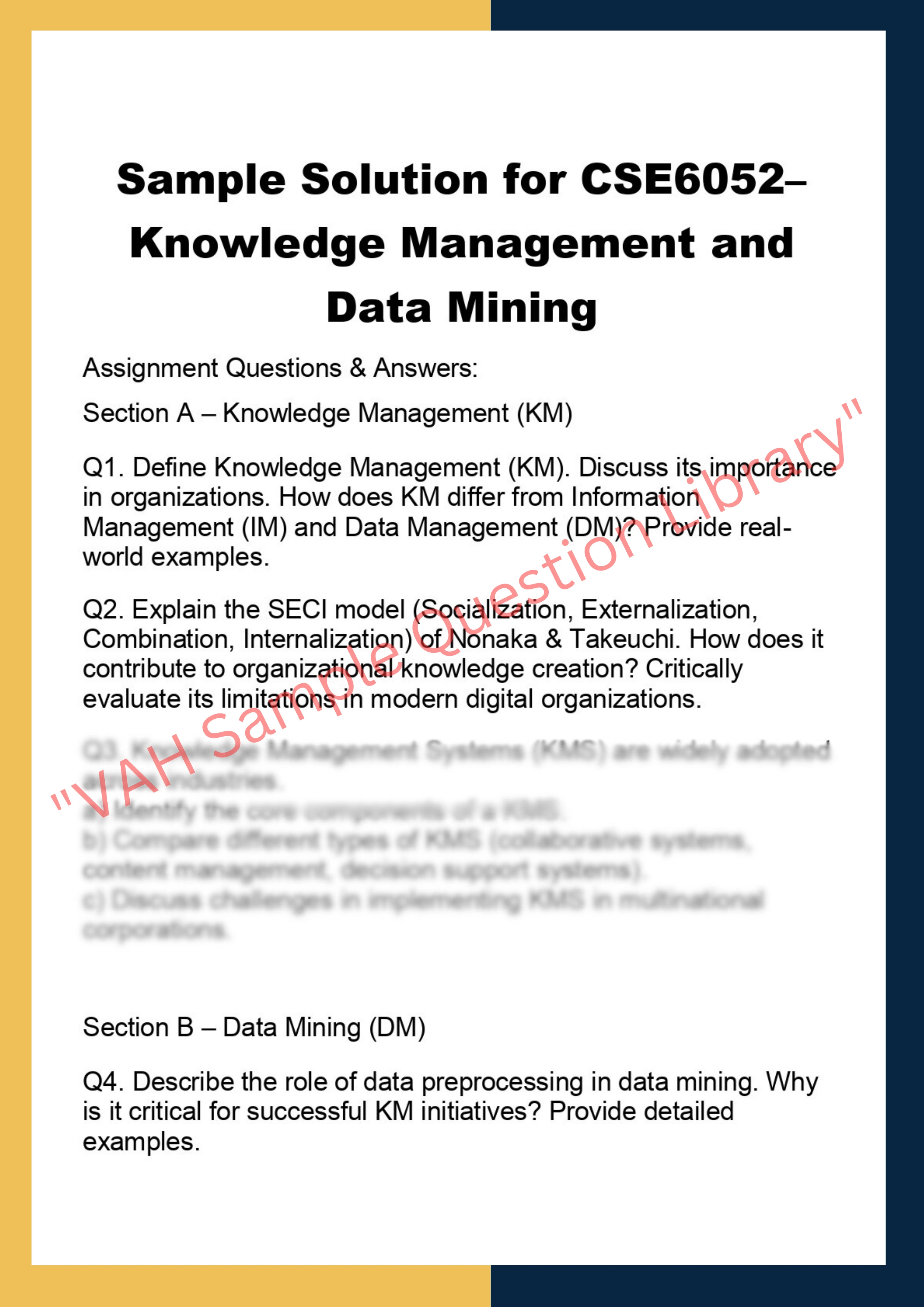 CSE6052– Knowledge Management and  Data Mining 0